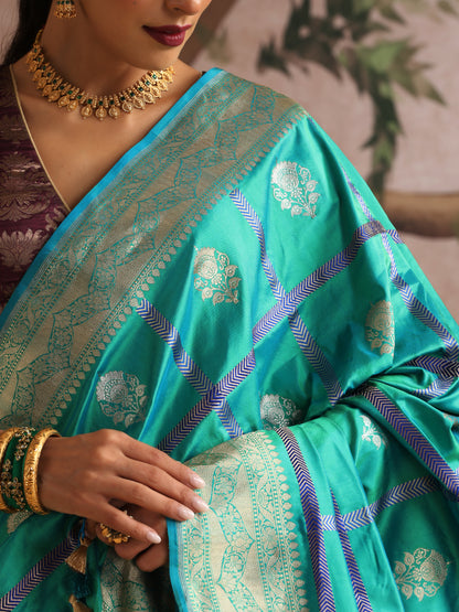 Handloom Banarasi Katan Silk Kadwa Jangla Saree