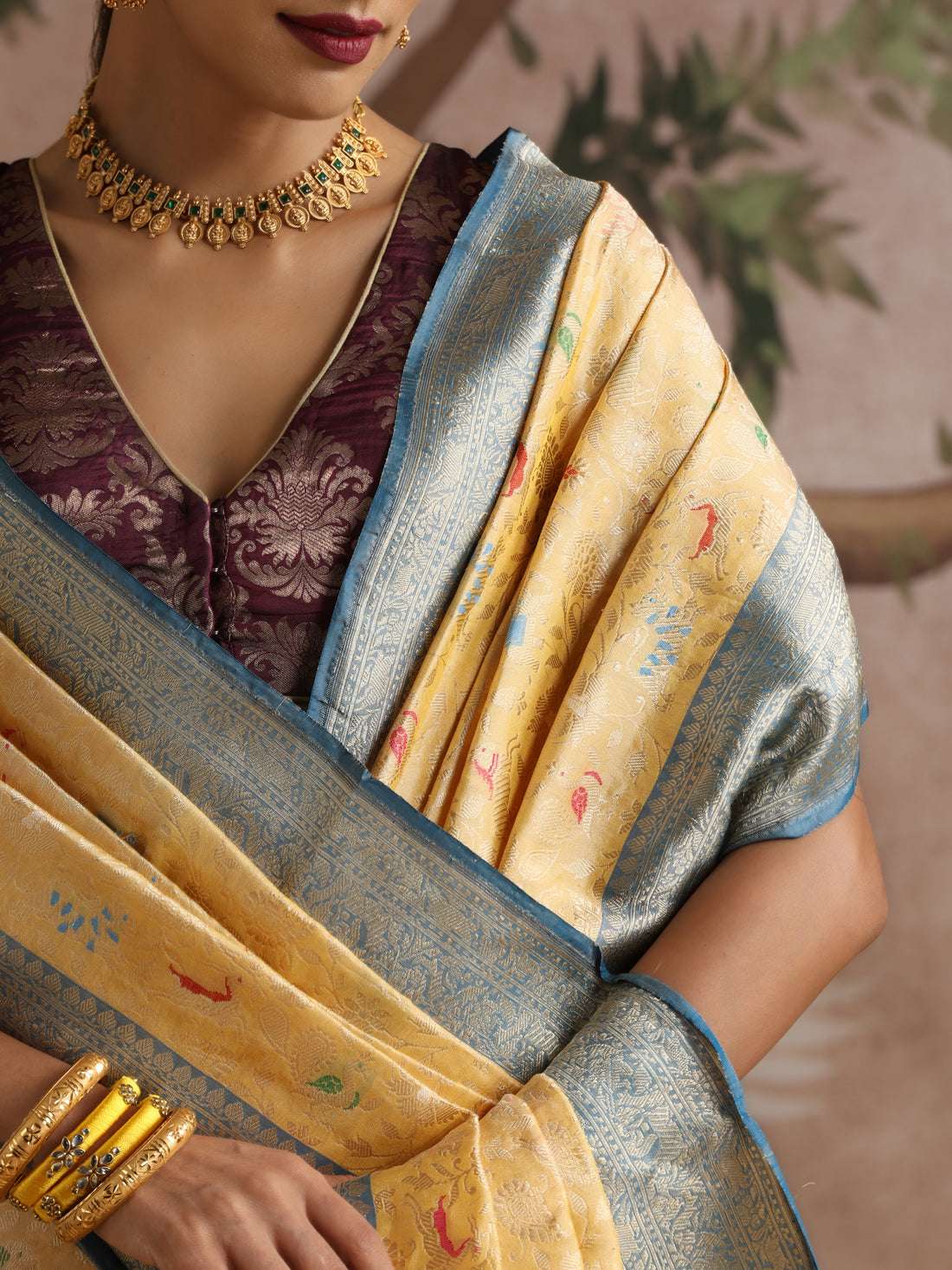 Handwoven Banarasi Katan Silk Shikargah Saree with Contrast Border