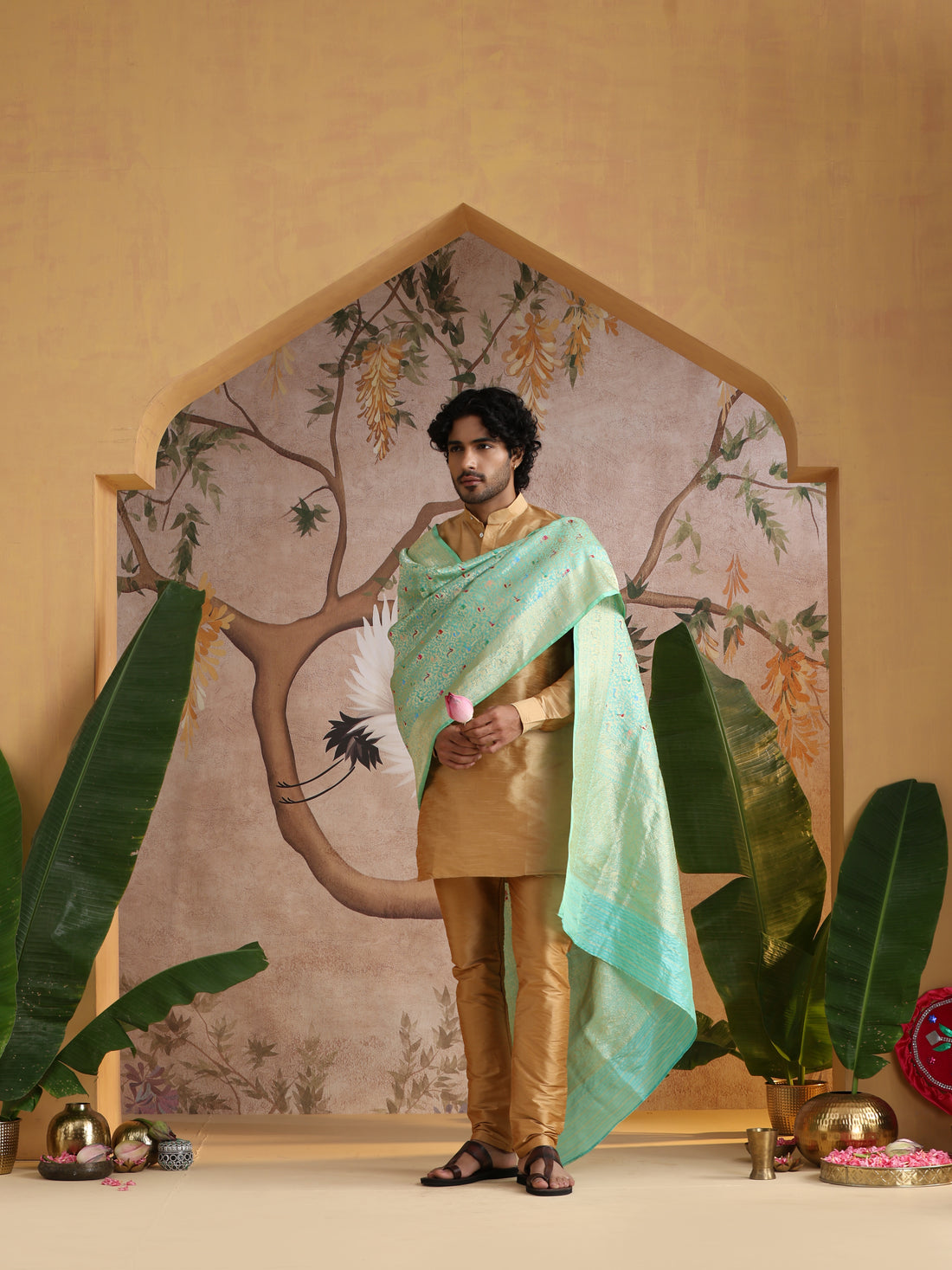Handwoven Banarasi Katan Silk Shikargah Dupatta