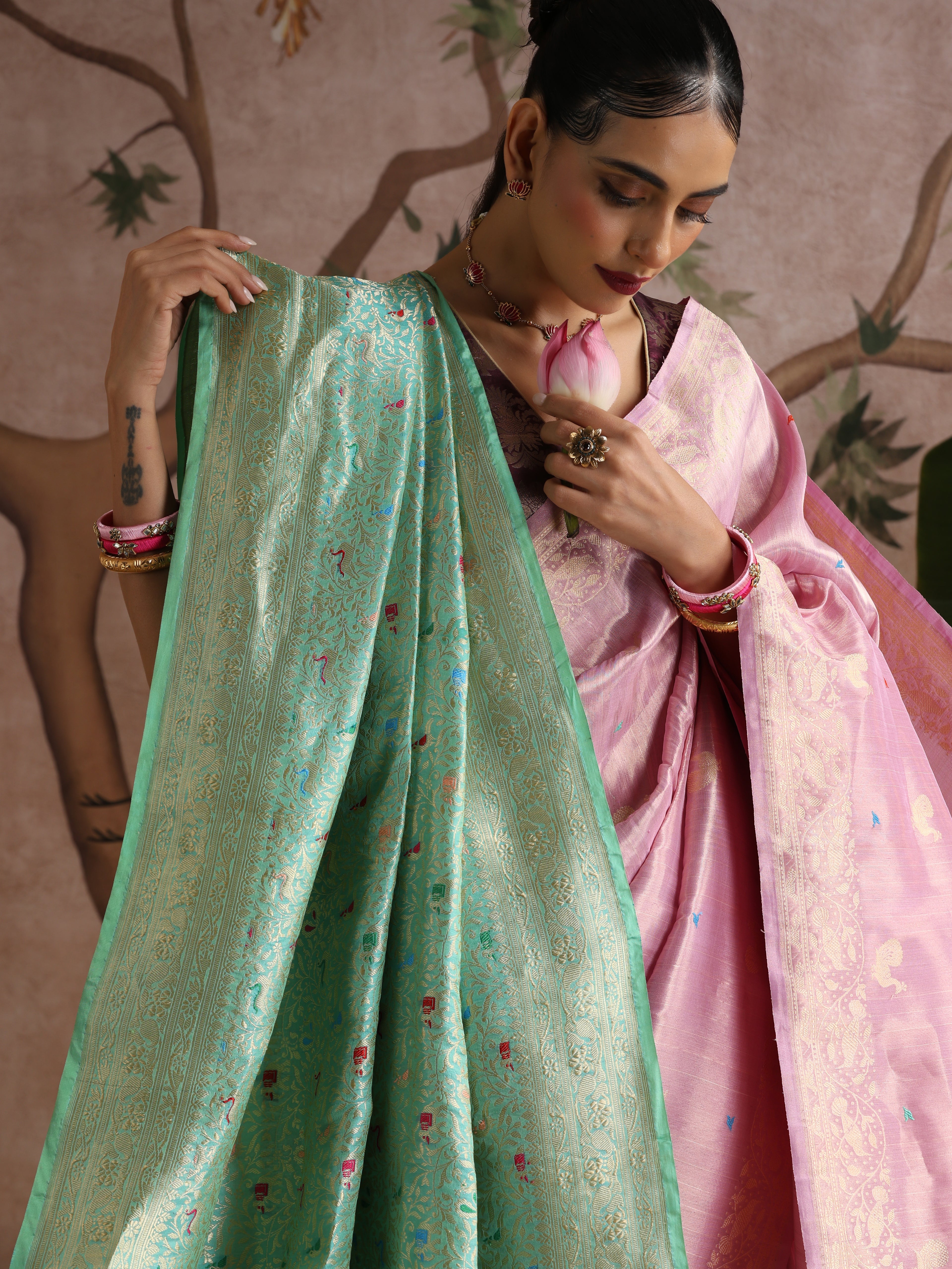 Handwoven Banarasi Katan Silk Shikargah Dupatta