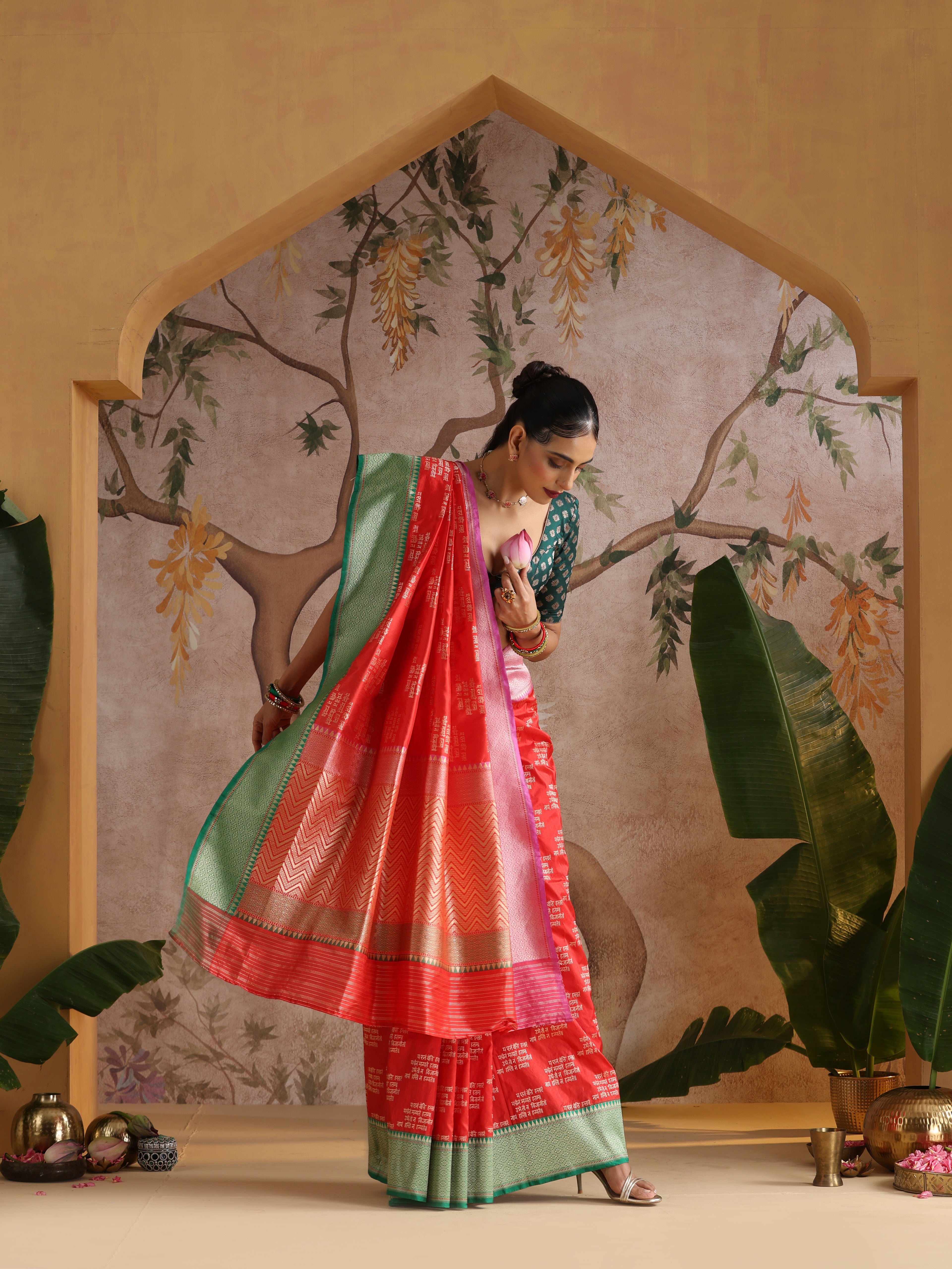 Handwoven Katan Silk Shloka Banarasi Red Saree