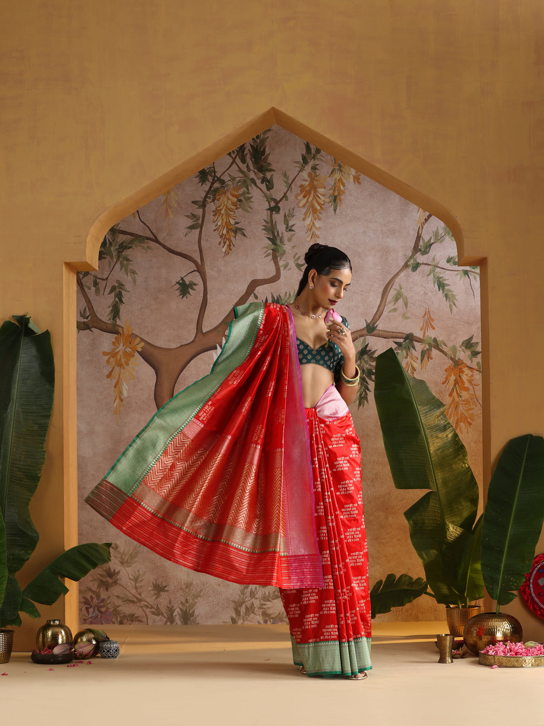 Handwoven Katan Silk Shloka Banarasi Red Saree