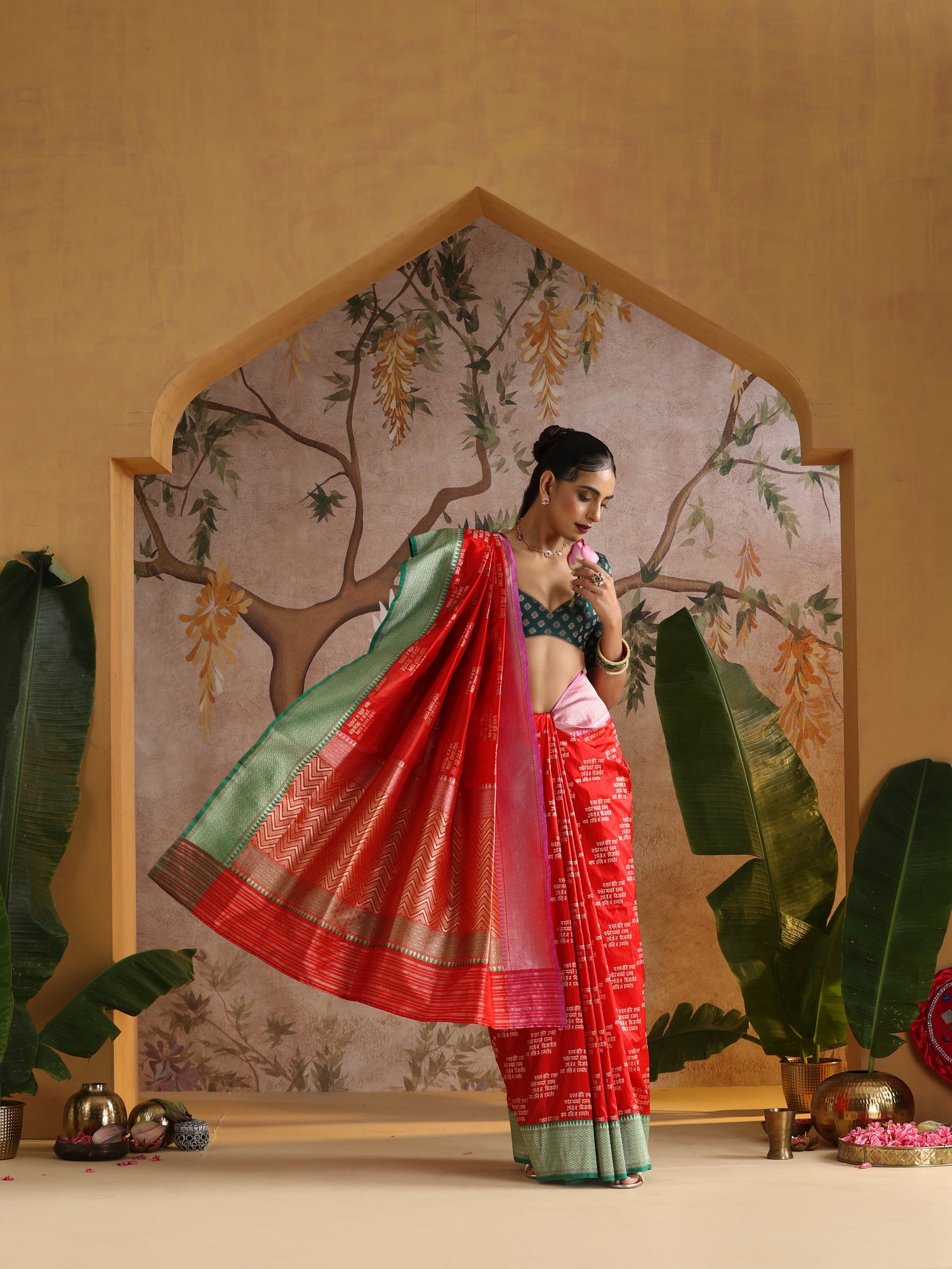 Handwoven Katan Silk Shloka Banarasi Red Saree