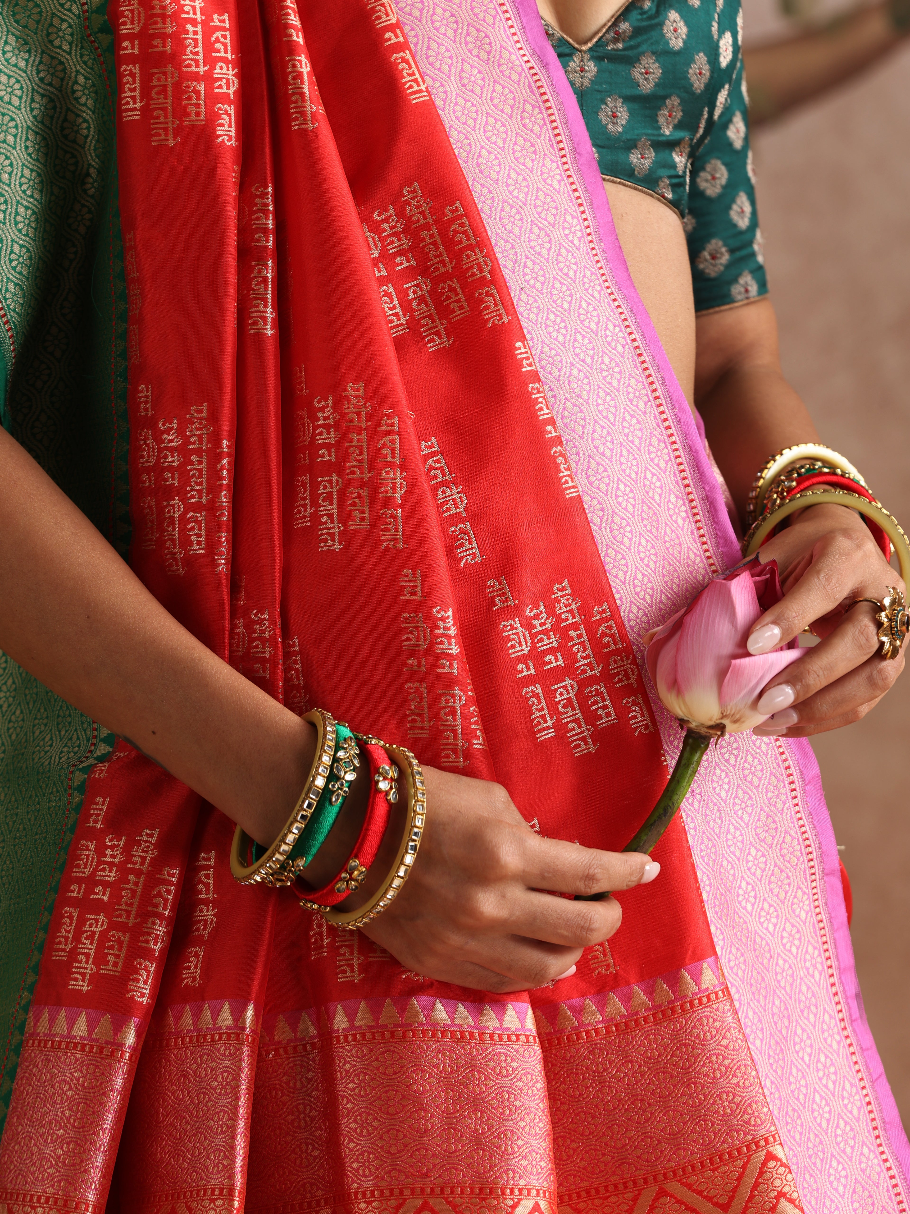 Handwoven Katan Silk Shloka Banarasi Red Saree