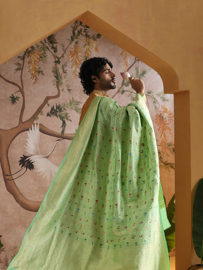 Handwoven Banarasi Katan Silk Shikargah Dupatta