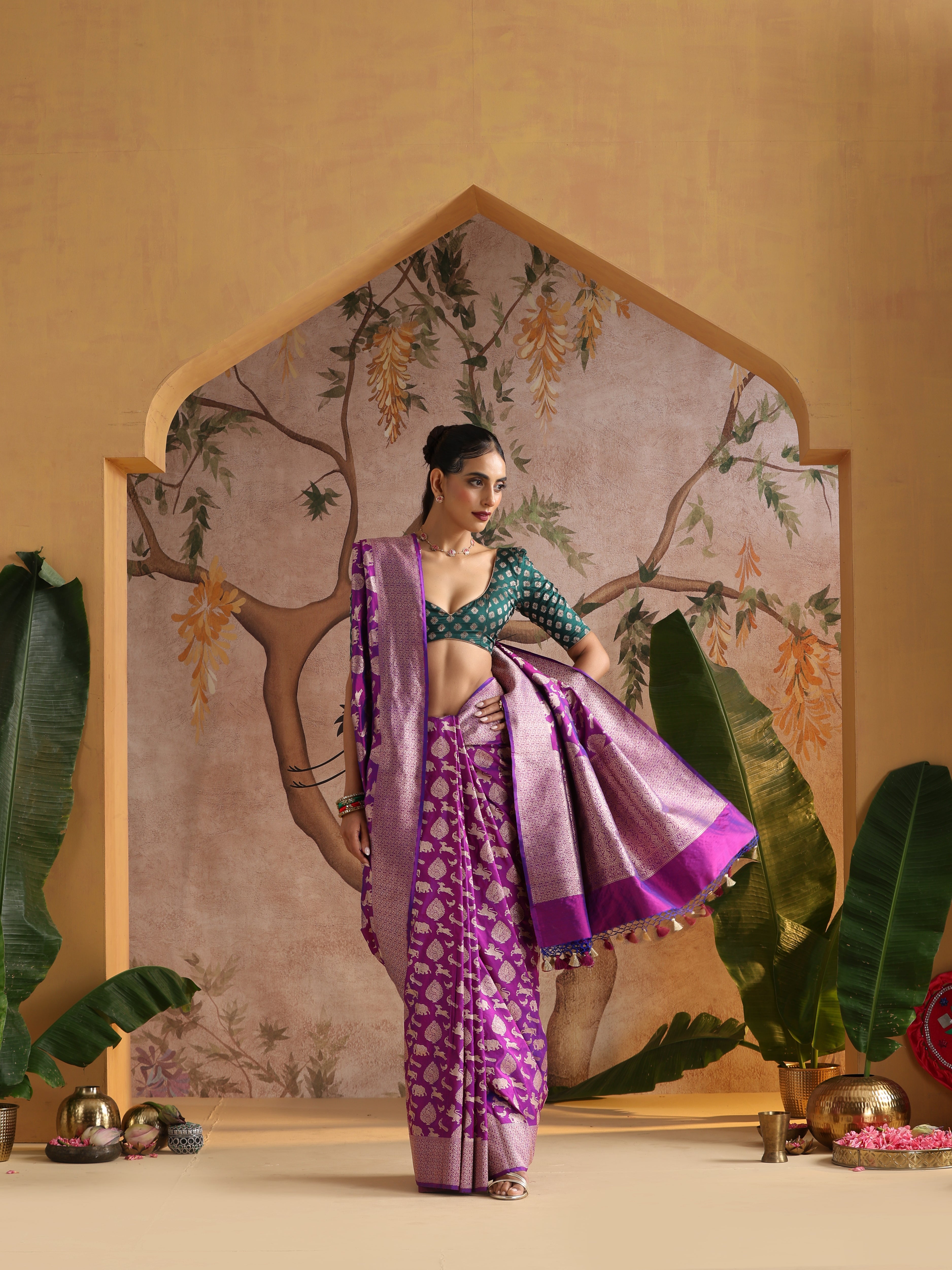 Handwoven Katan Silk Banarasi Shikargah Saree