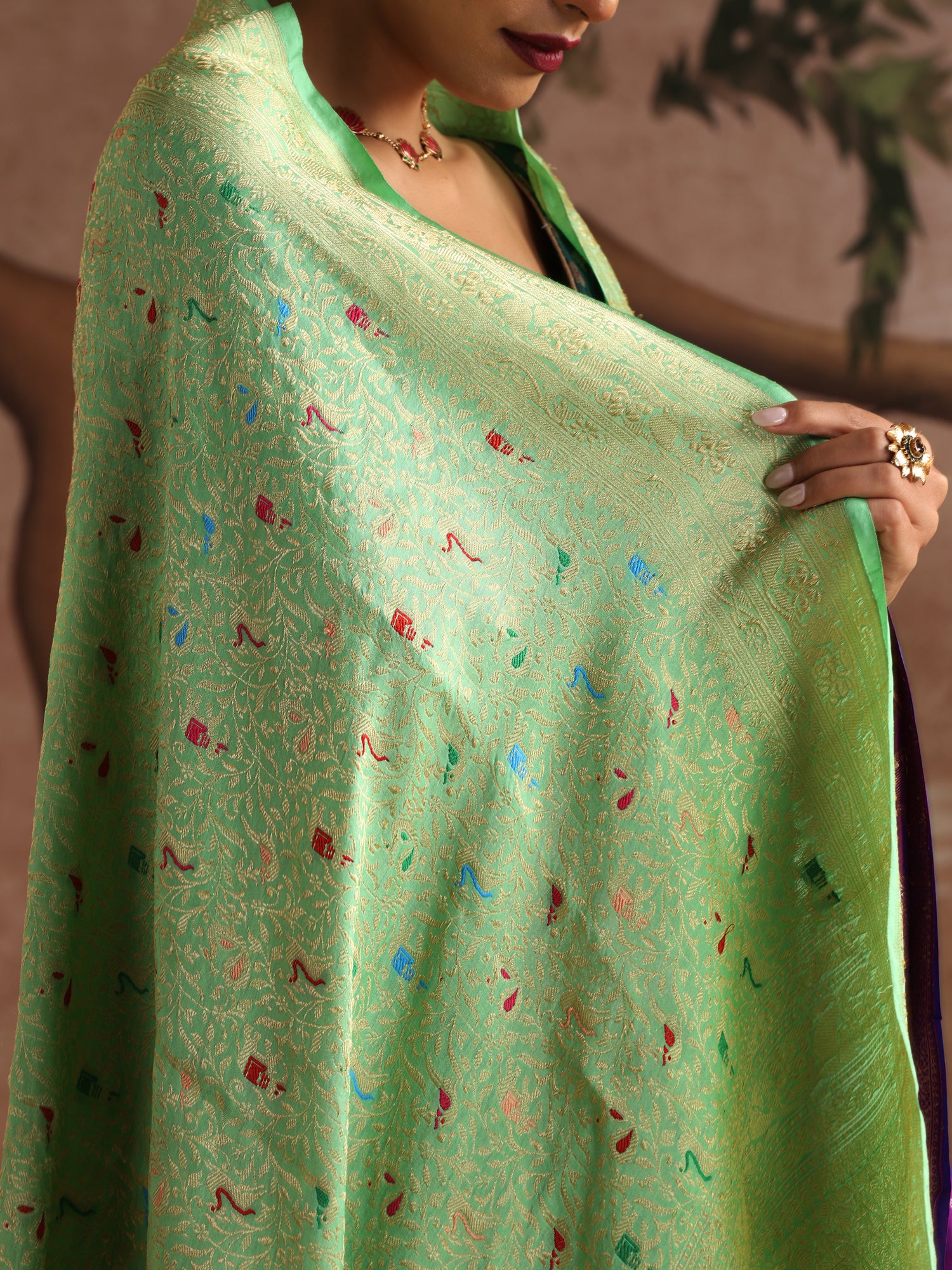 Handwoven Banarasi Katan Silk Shikargah Dupatta