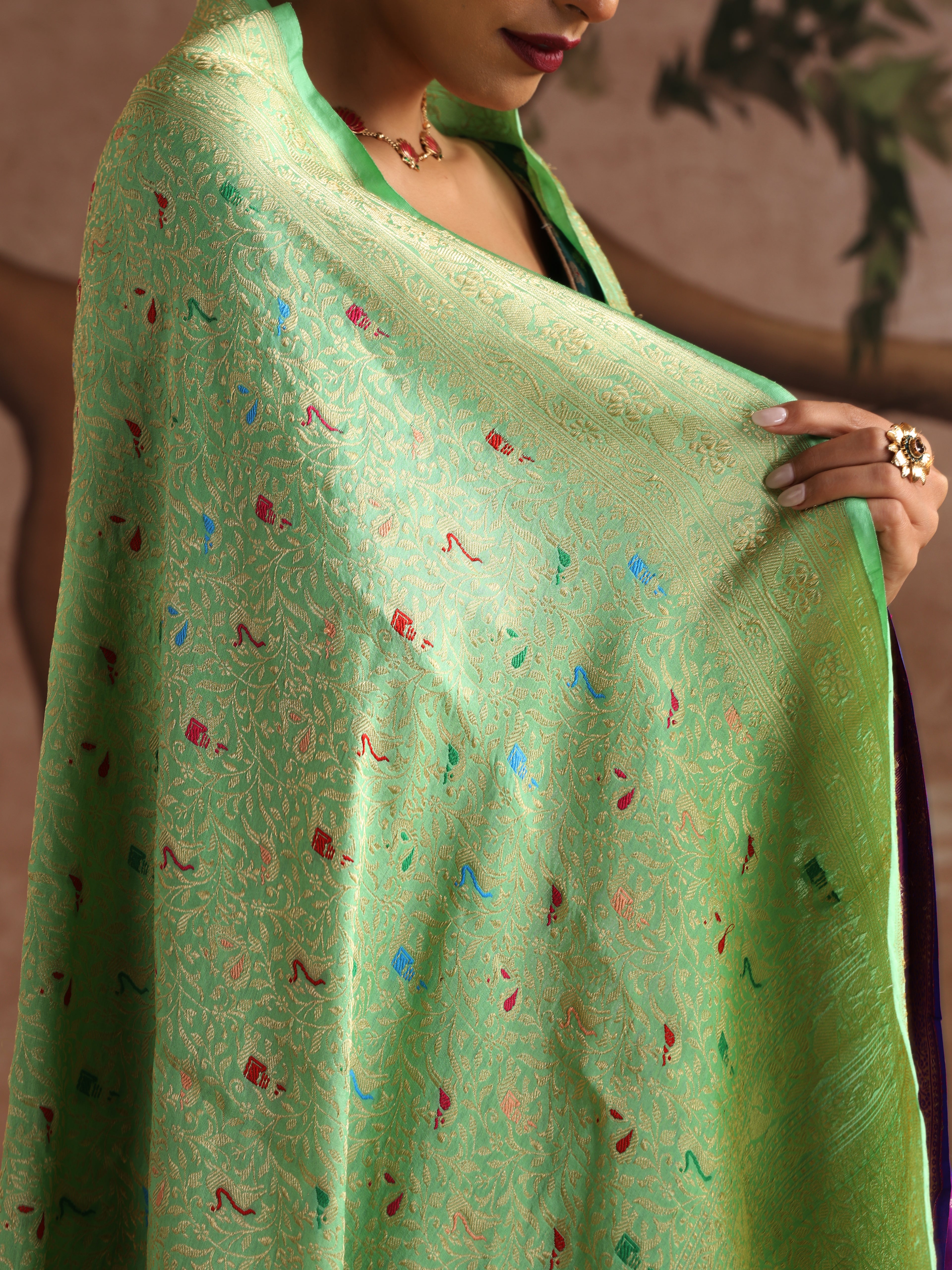Handwoven Banarasi Katan Silk Shikargah Dupatta