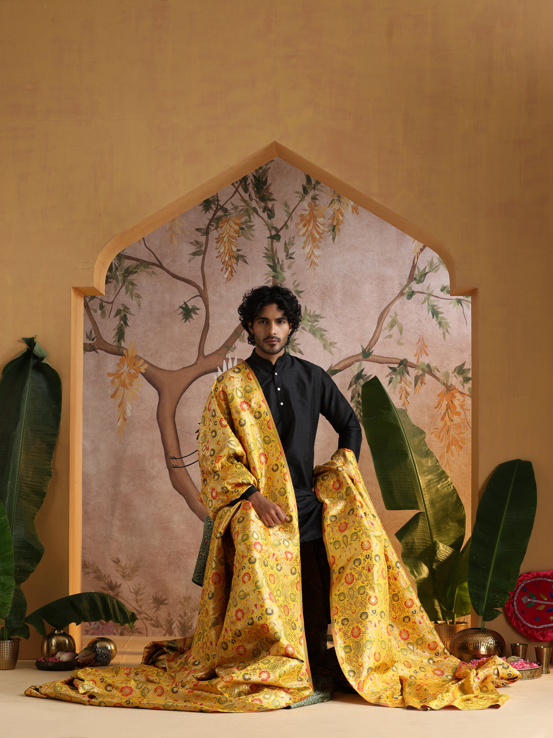 Yellow Kinkhab / Kimkhab Brocade Banarasi Fabric