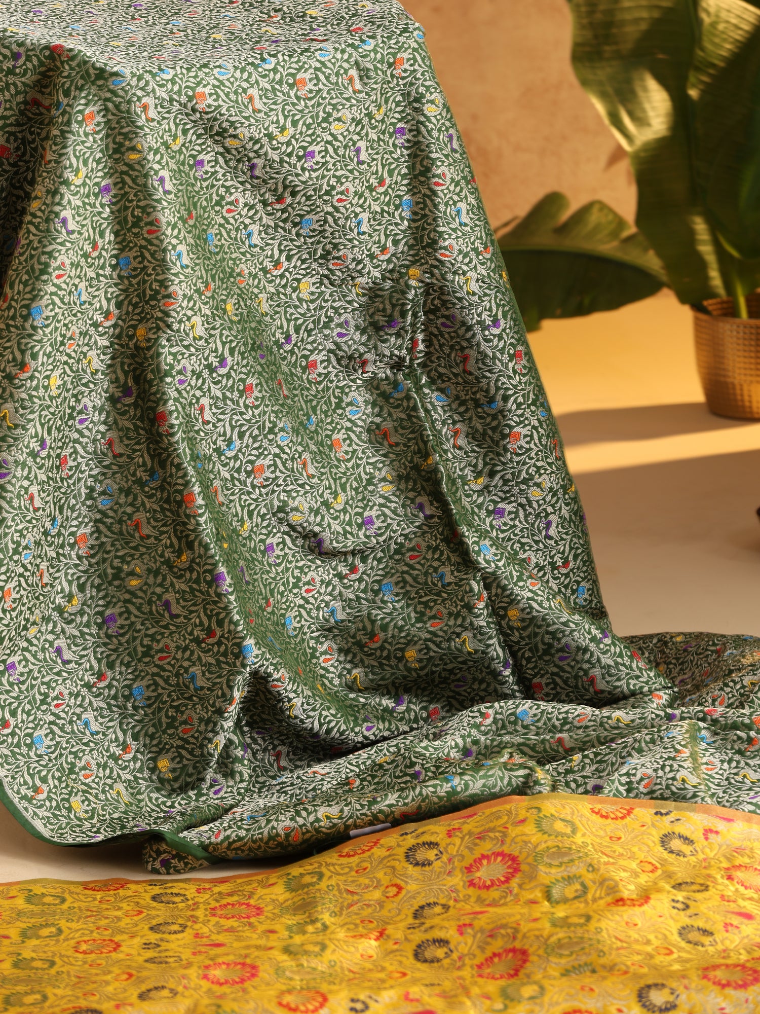 Handwoven Banarasi Katan Silk Shikargah Fabric
