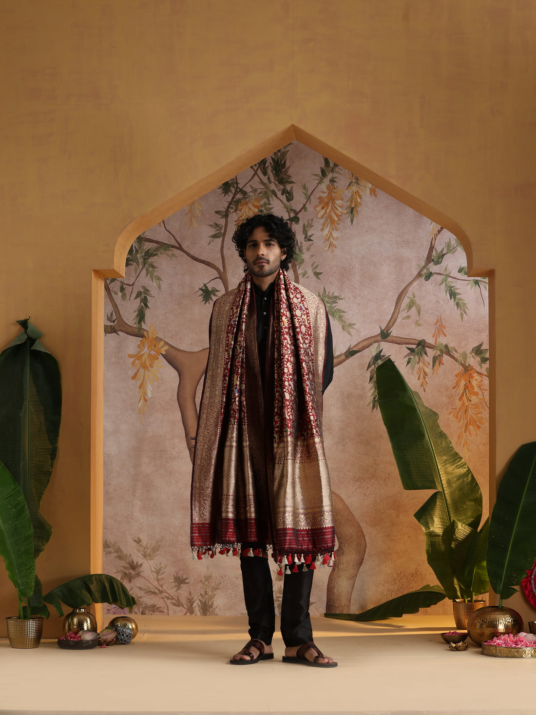 Handwoven Banarasi Katan Silk Shikargah Dupatta