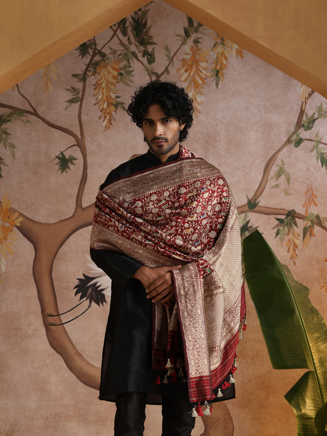 Handwoven Banarasi Katan Silk Shikargah Dupatta