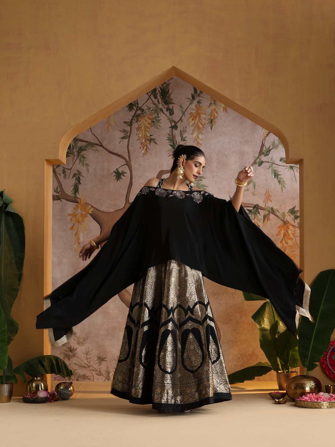 Handloom Banarasi Katan Silk Kalidar Naqshi Stitched Lehenga Set