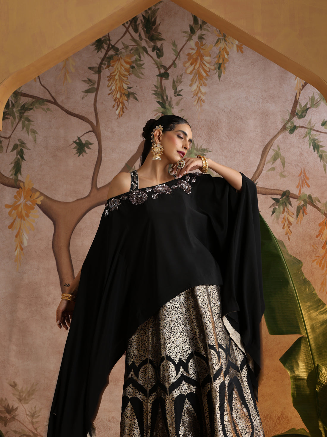 Handloom Banarasi Katan Silk Kalidar Naqshi Stitched Lehenga Set