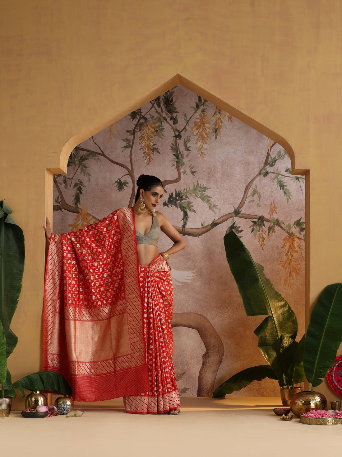 Handloom Banarasi Katan Silk Shikargah Saree