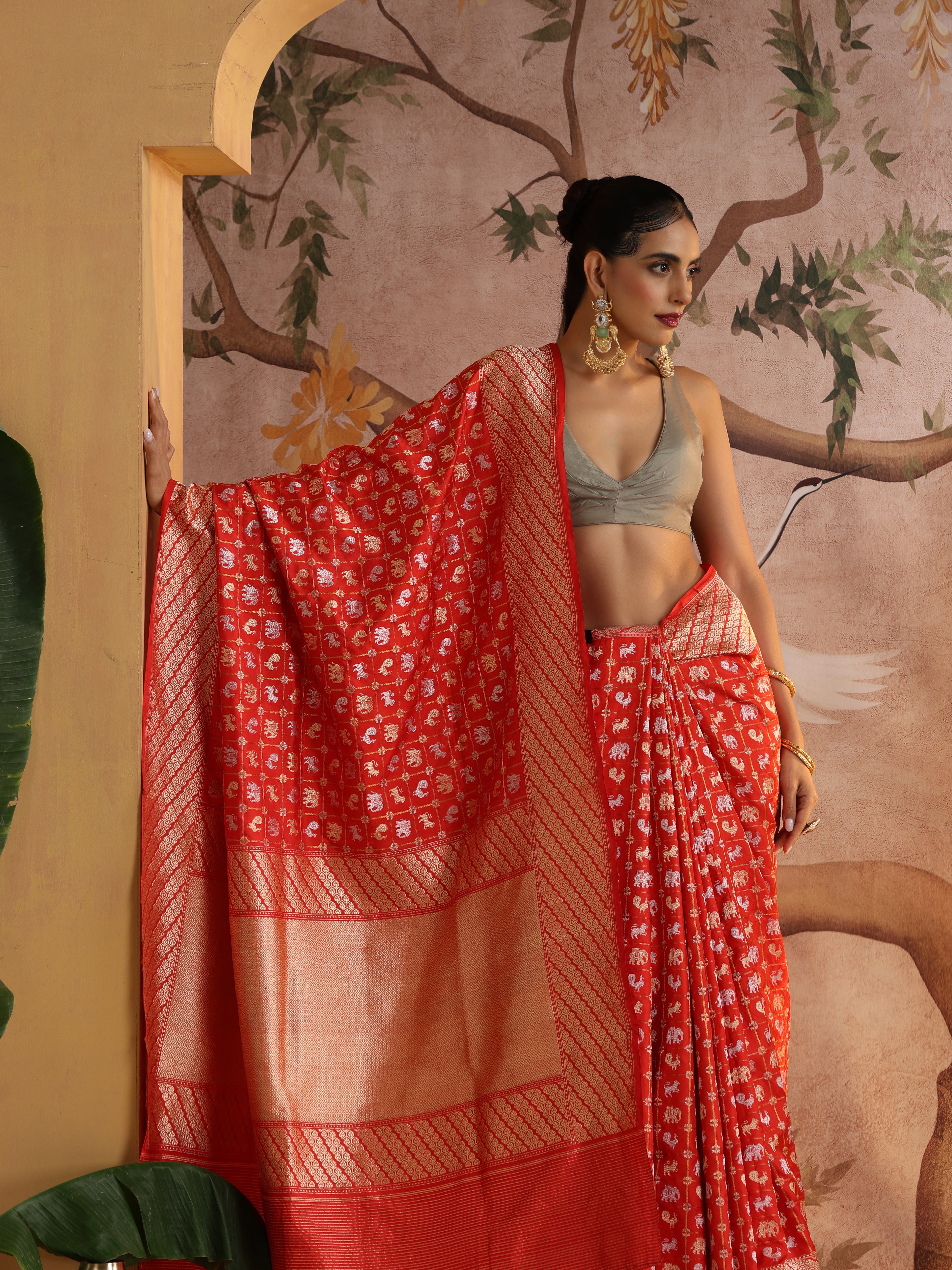 Handloom Banarasi Katan Silk Shikargah Saree