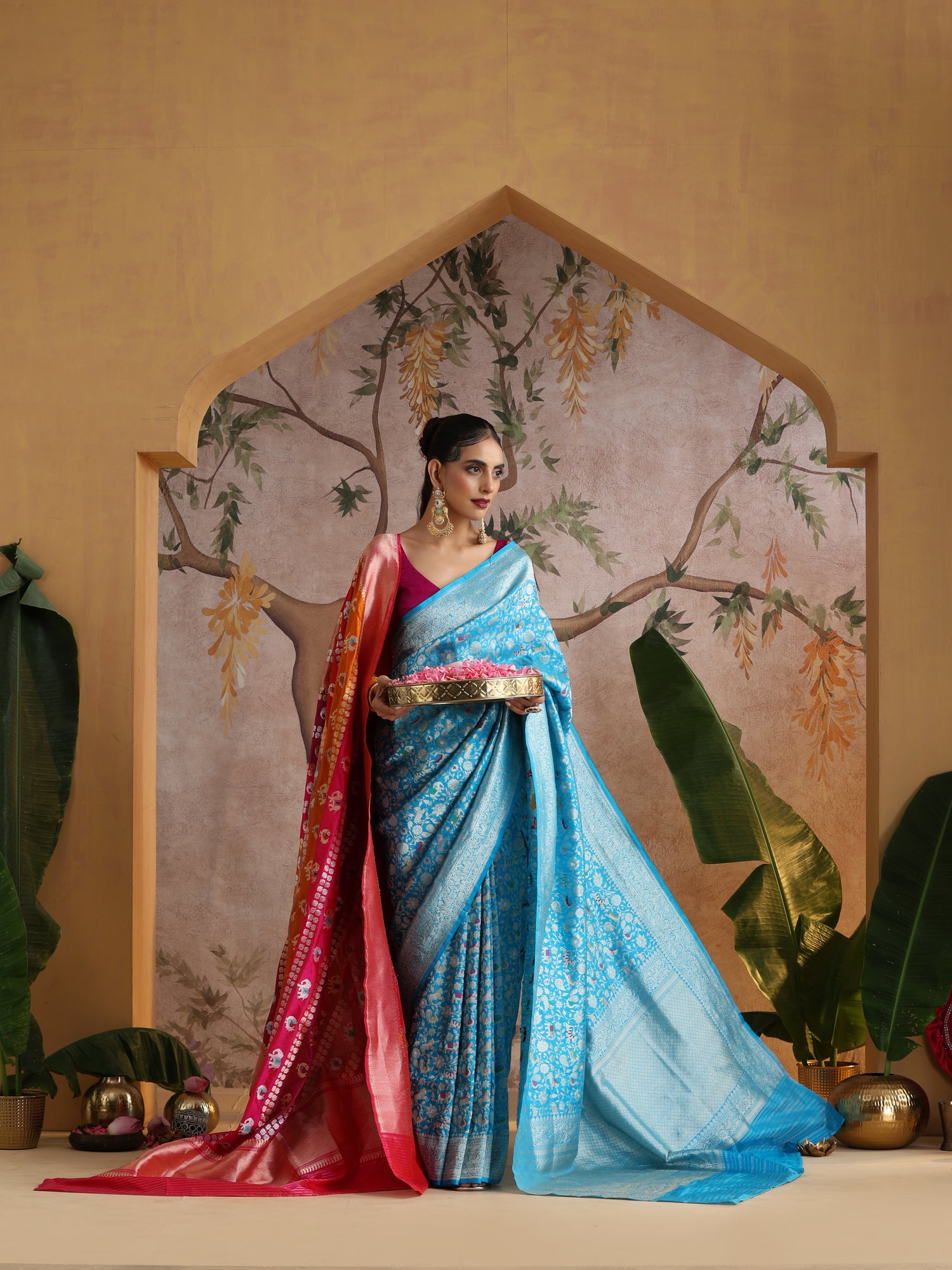 Handloom Banarasi Rangkat Katan Silk Elephant Dupatta