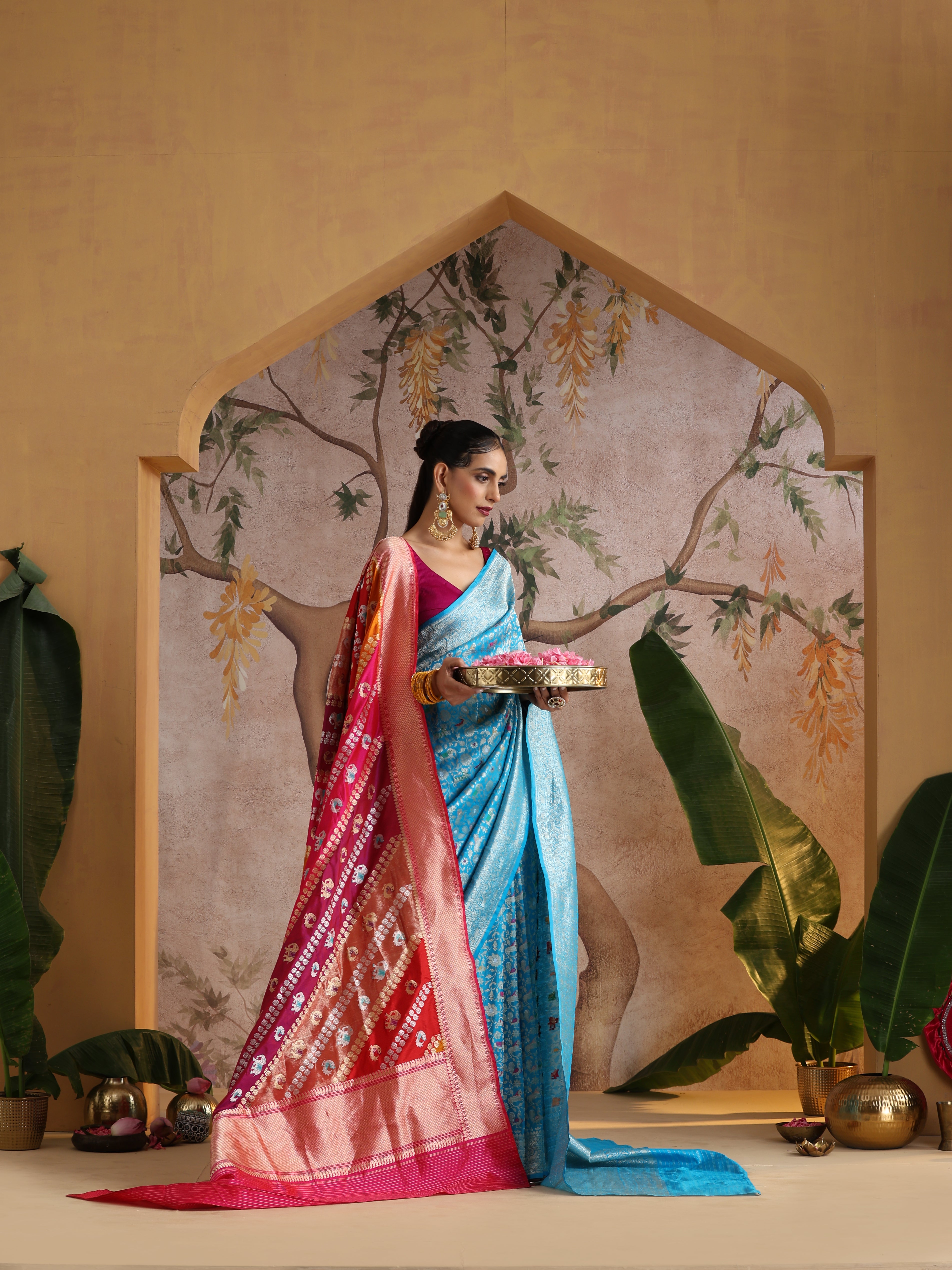 Handloom Banarasi Rangkat Katan Silk Elephant Dupatta