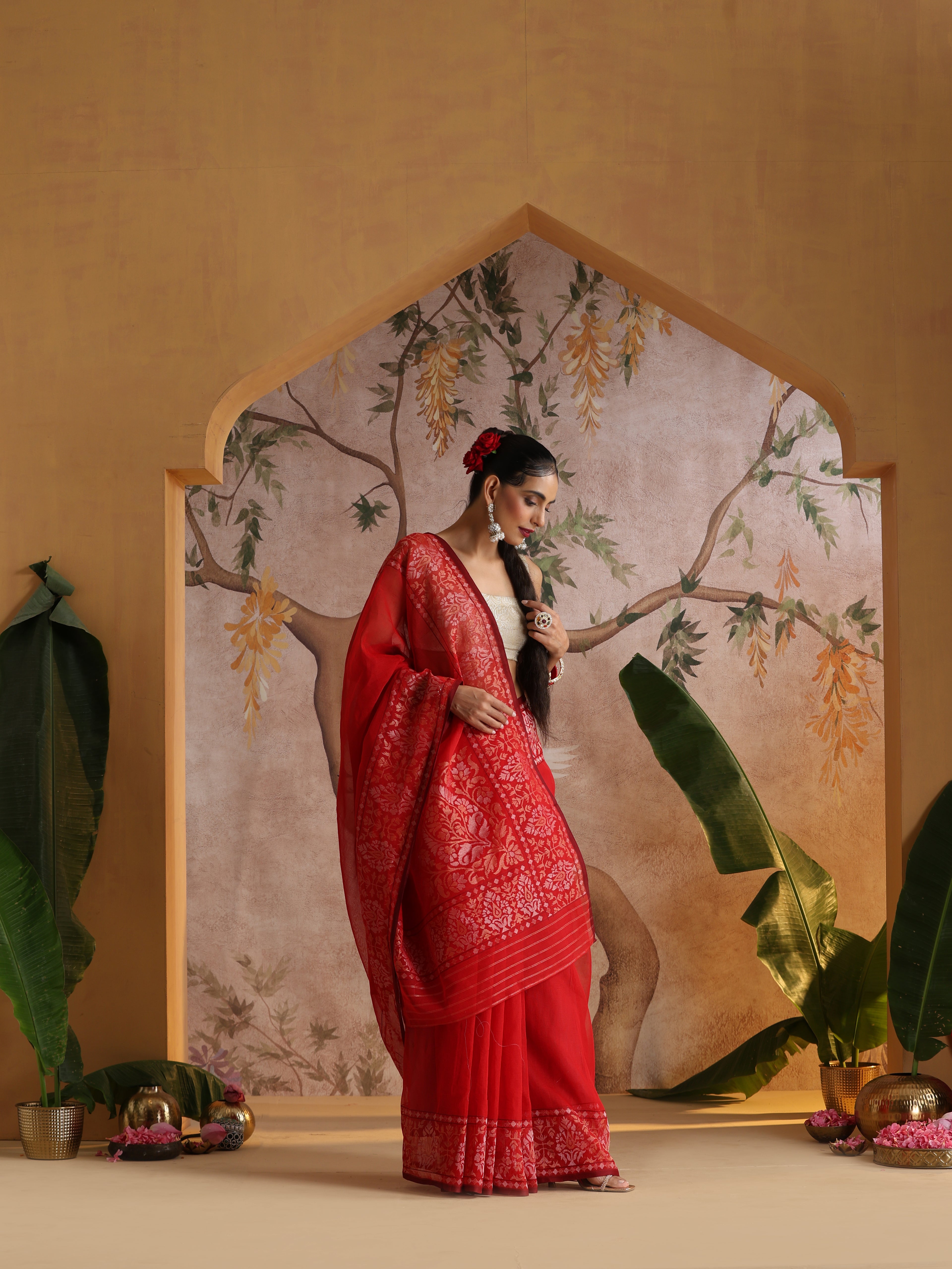 Handloom Banarasi Real Silver Zari Cotton Saree