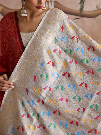 Handloom Banarasi Katan Silk Chidiya Dupatta