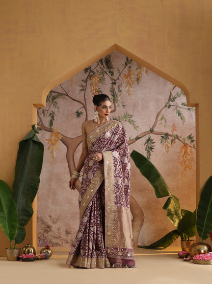 Handwoven Pure Georgette by Tissue Banarasi Embroidery Saree