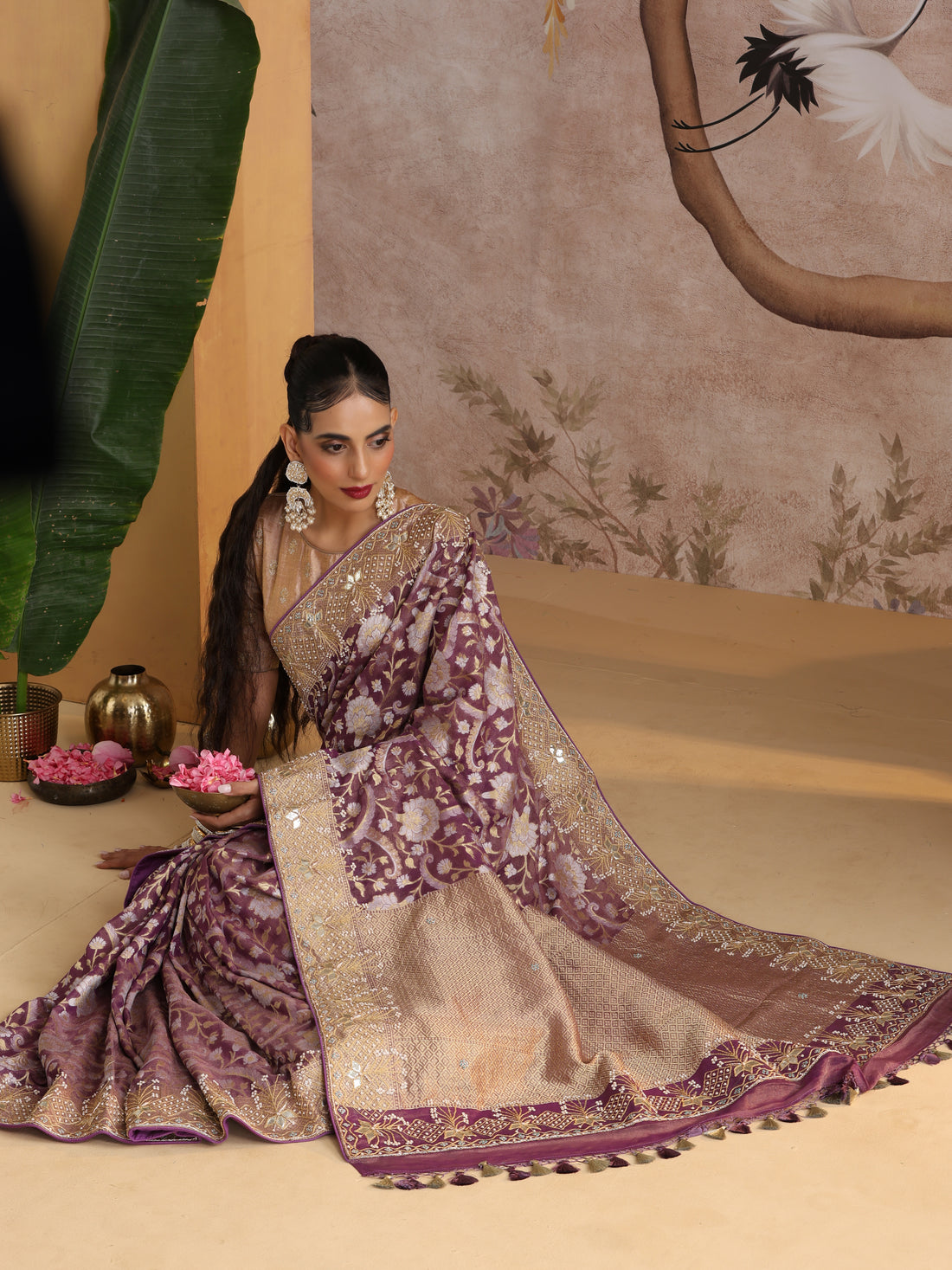 Handwoven Pure Georgette by Tissue Banarasi Embroidery Saree