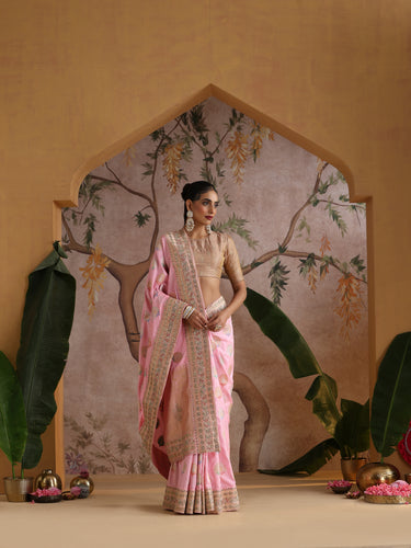 Banarasi Handwoven Katan Silk Kadwa Mor Boota Saree