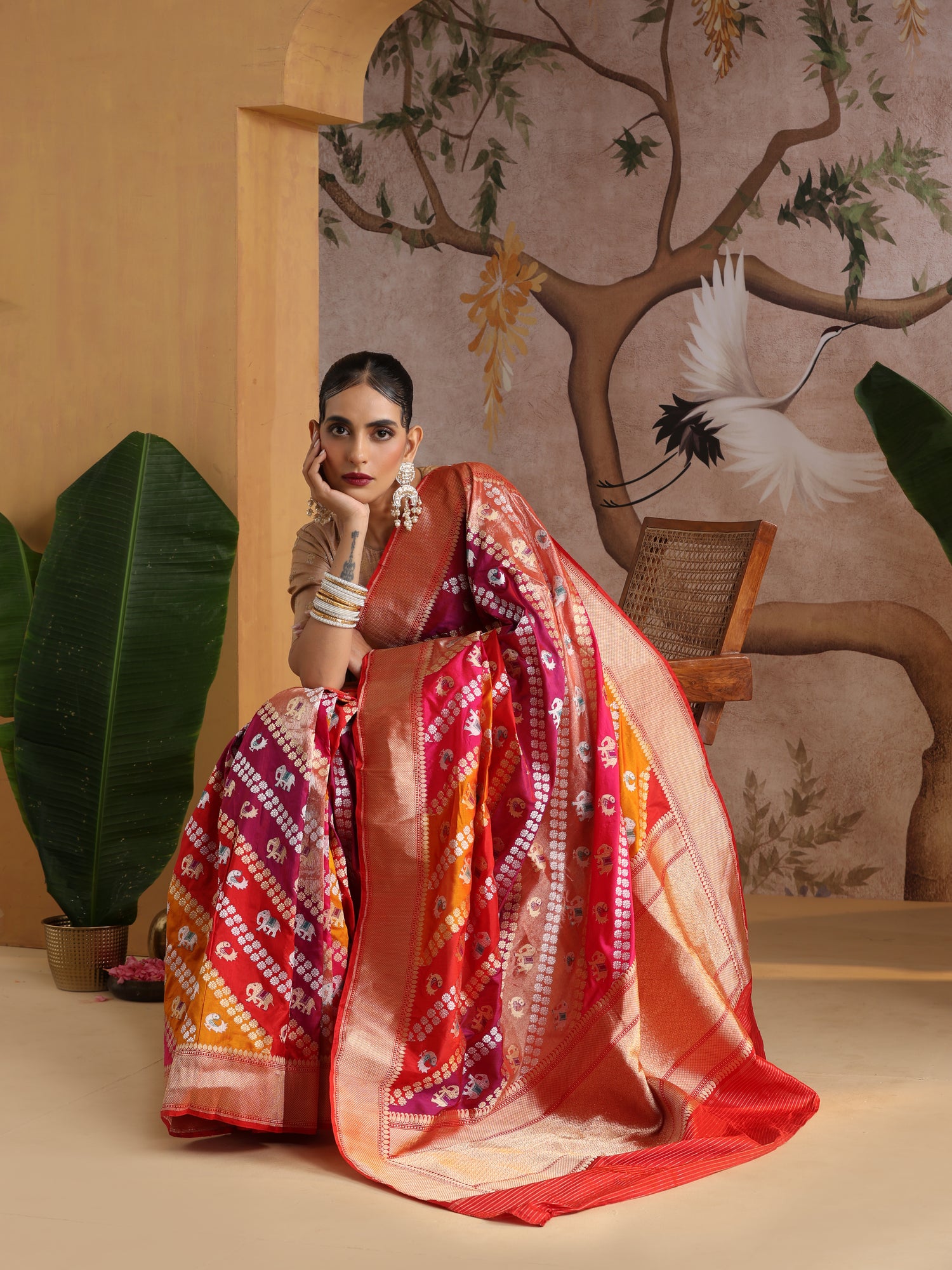Handloom Banarasi Katan and Tissue Silk Rangkat Elephant Saree