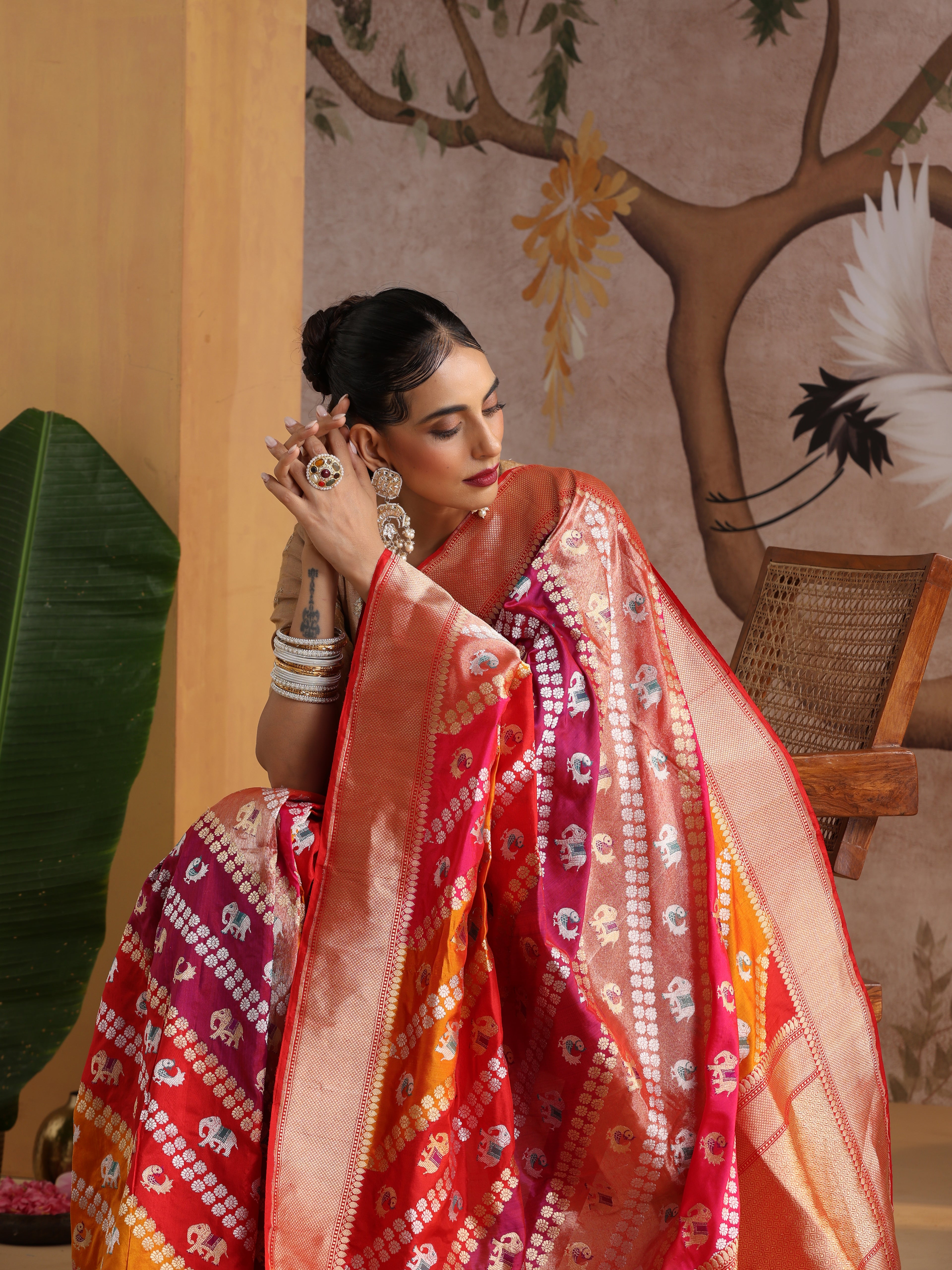 Handloom Banarasi Katan and Tissue Silk Rangkat Elephant Saree