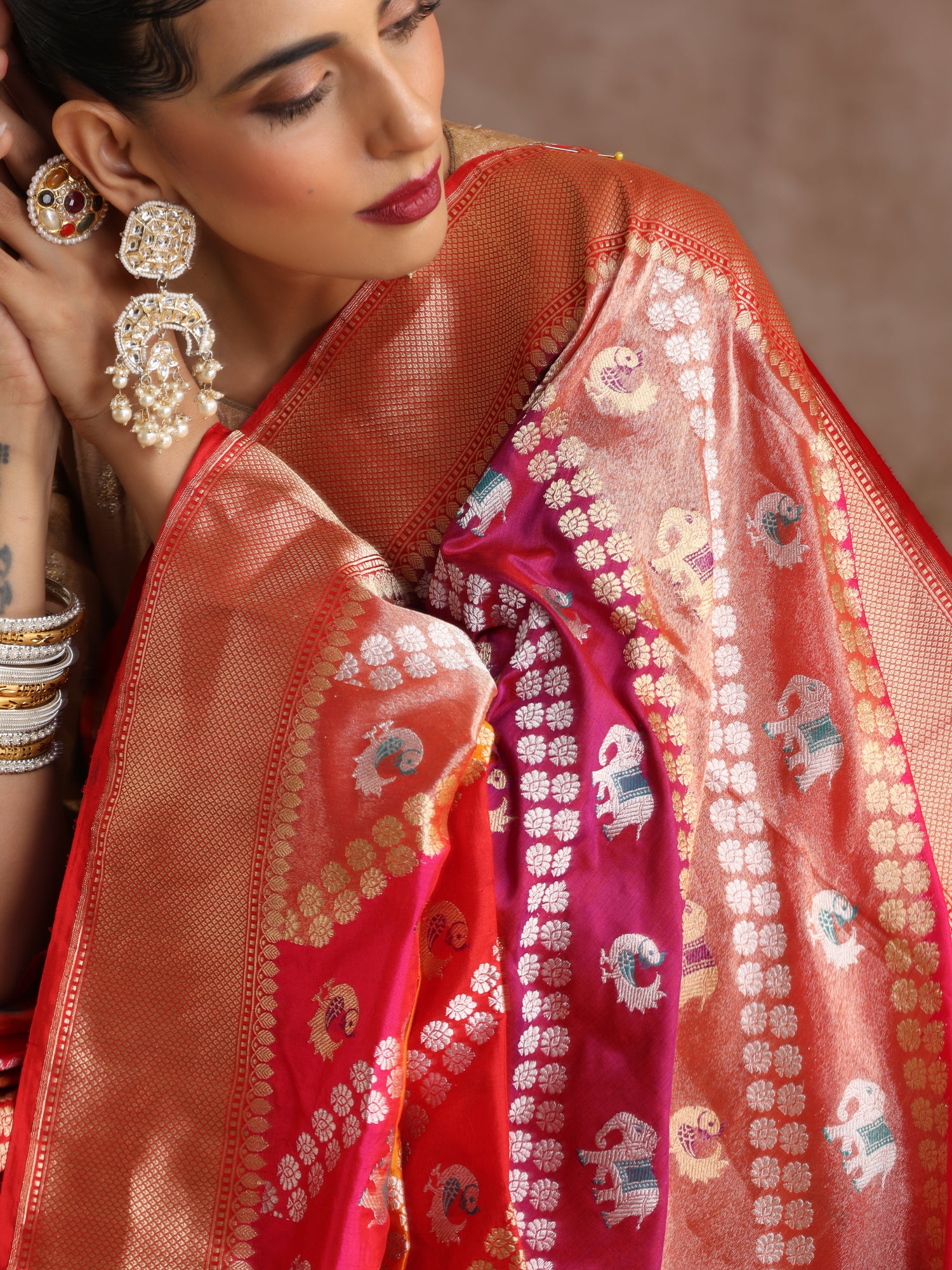 Handloom Banarasi Katan and Tissue Silk Rangkat Elephant Saree