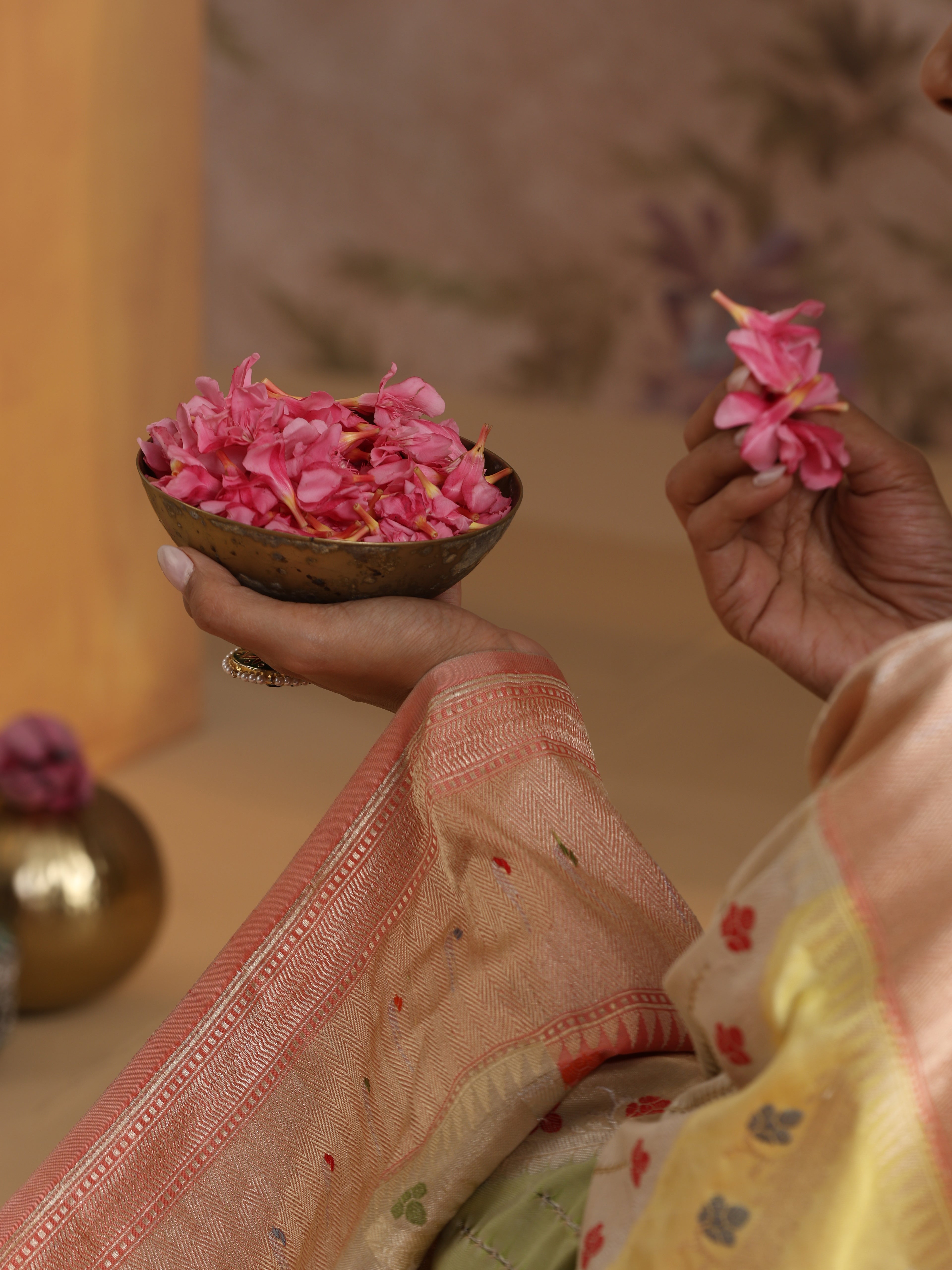Handloom Banarasi Katan Silk Rangkat Pastel Saree
