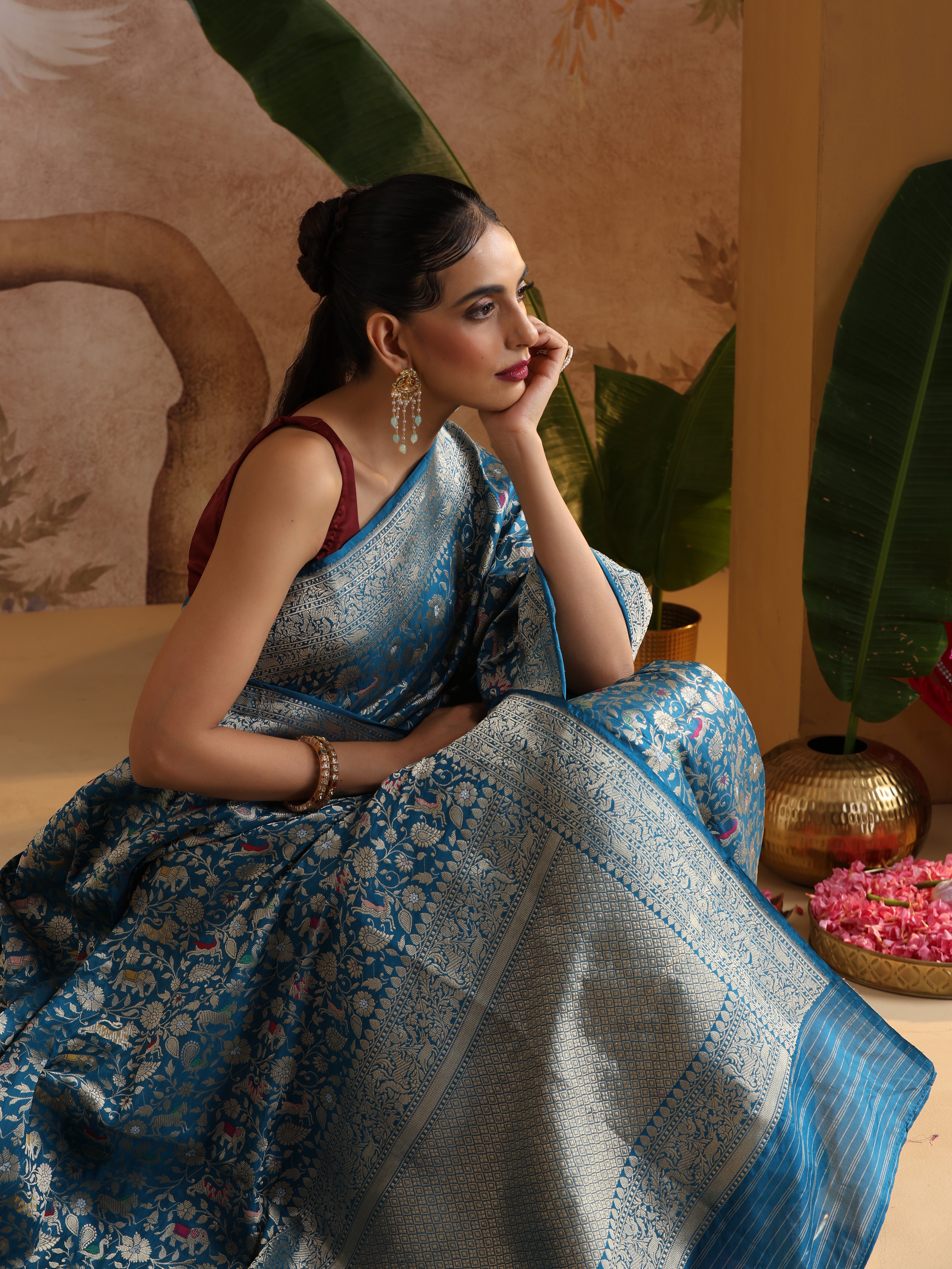 Handloom Banarasi Katan Shikargah Saree
