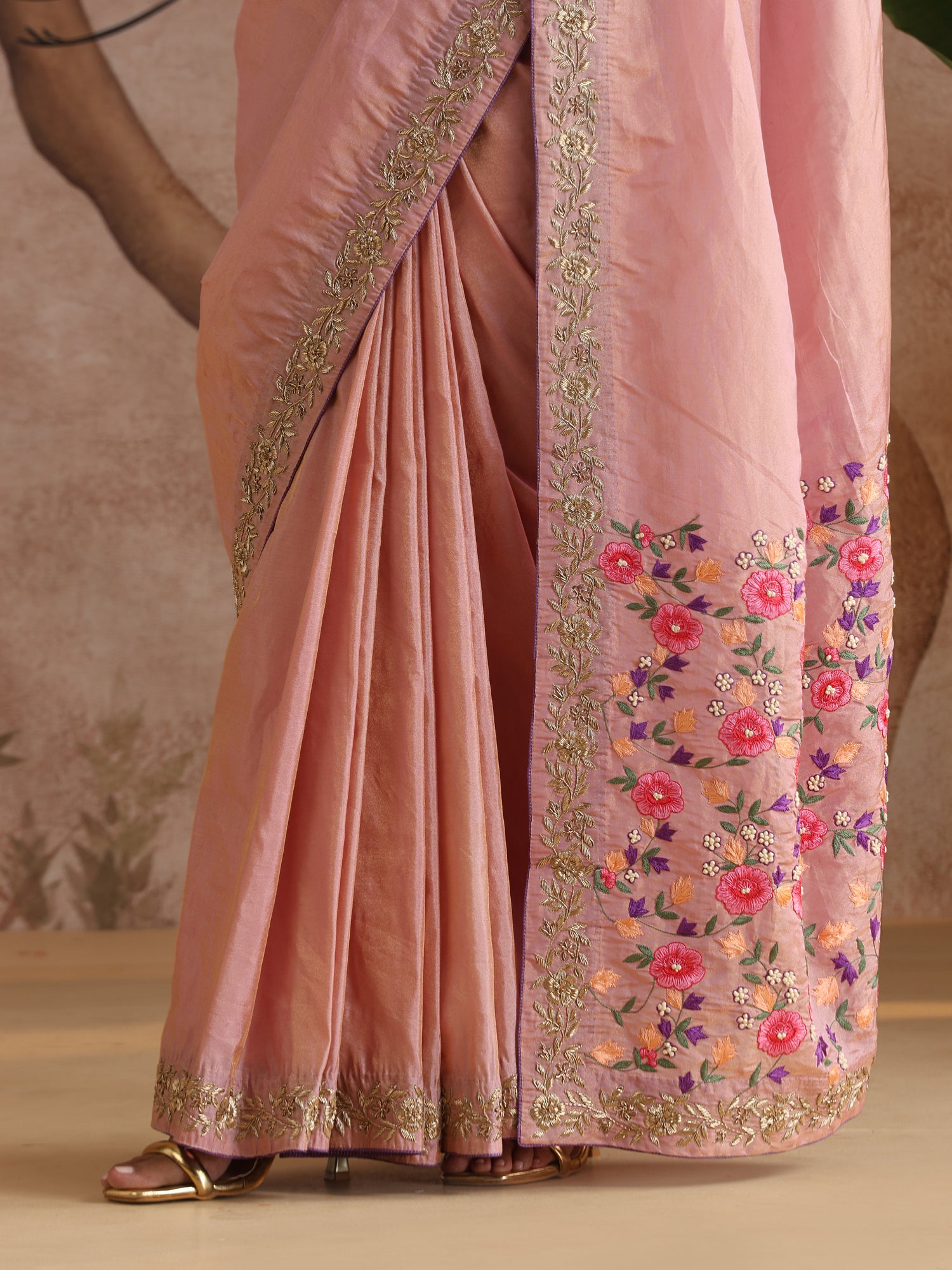 Handwoven Pure Tissue Silk Zardozi Embroidery Saree