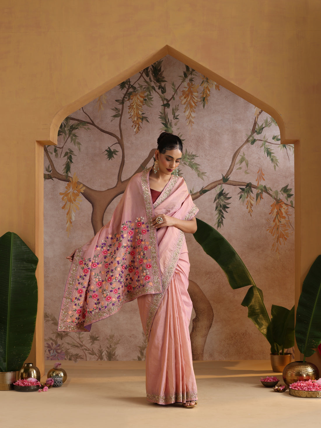 Handwoven Pure Tissue Silk Zardozi Embroidery Saree