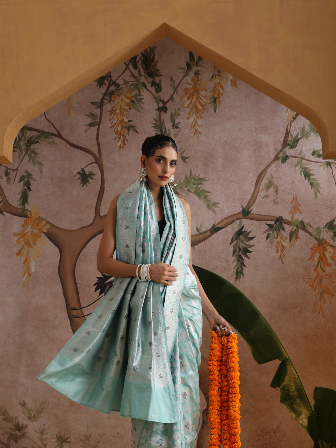 Handwoven Pure Katan Silk Blue Kadwa Jaal Silver Zari Banarasi Saree