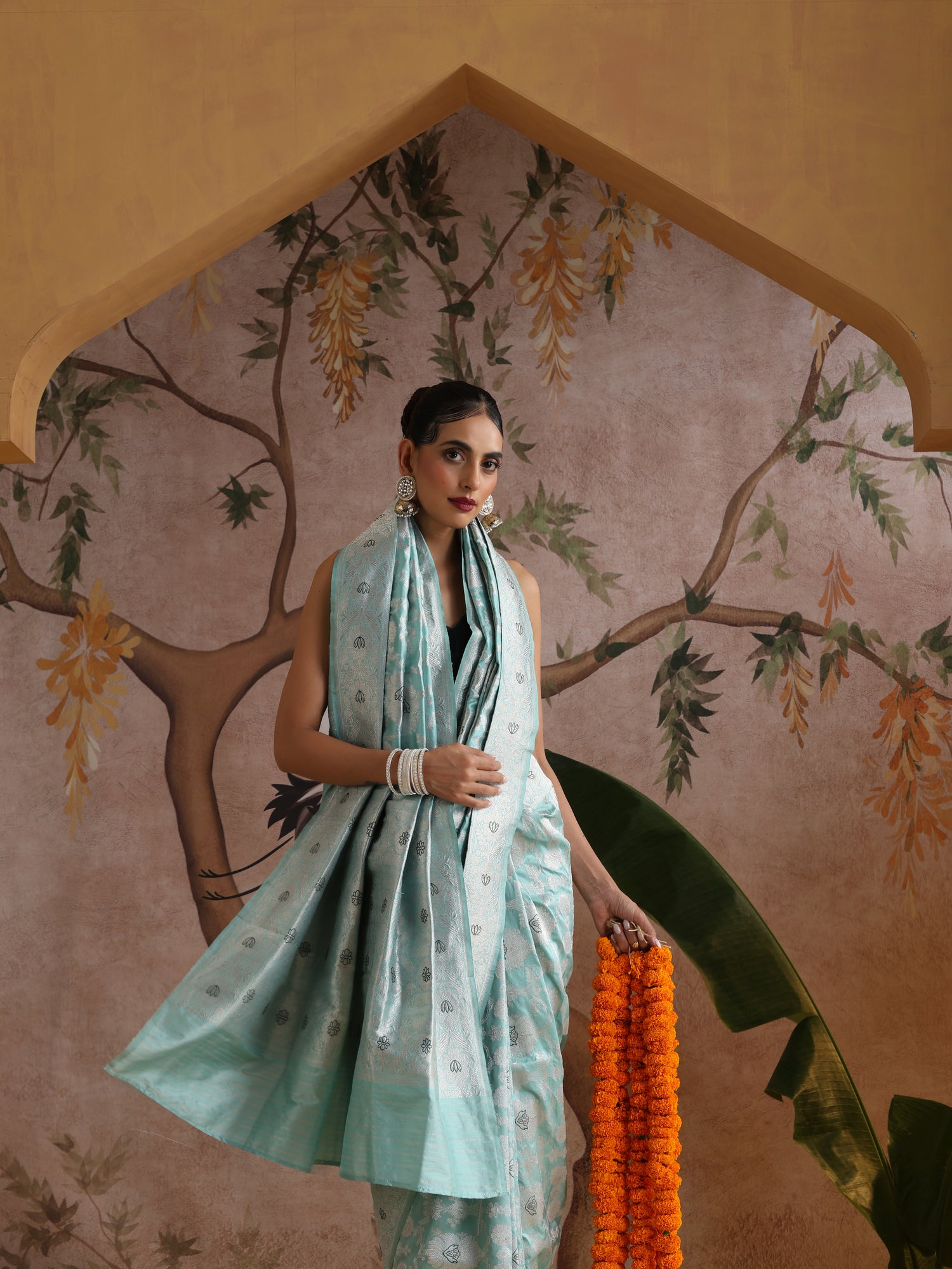 Handwoven Pure Katan Silk Blue Kadwa Jaal Silver Zari Banarasi Saree