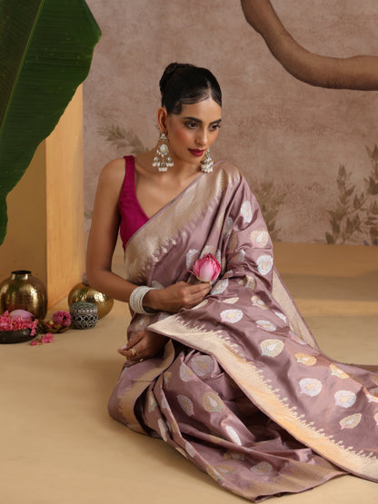 Banarasi Handwoven Katan SIlk Kadwa Mor Saree