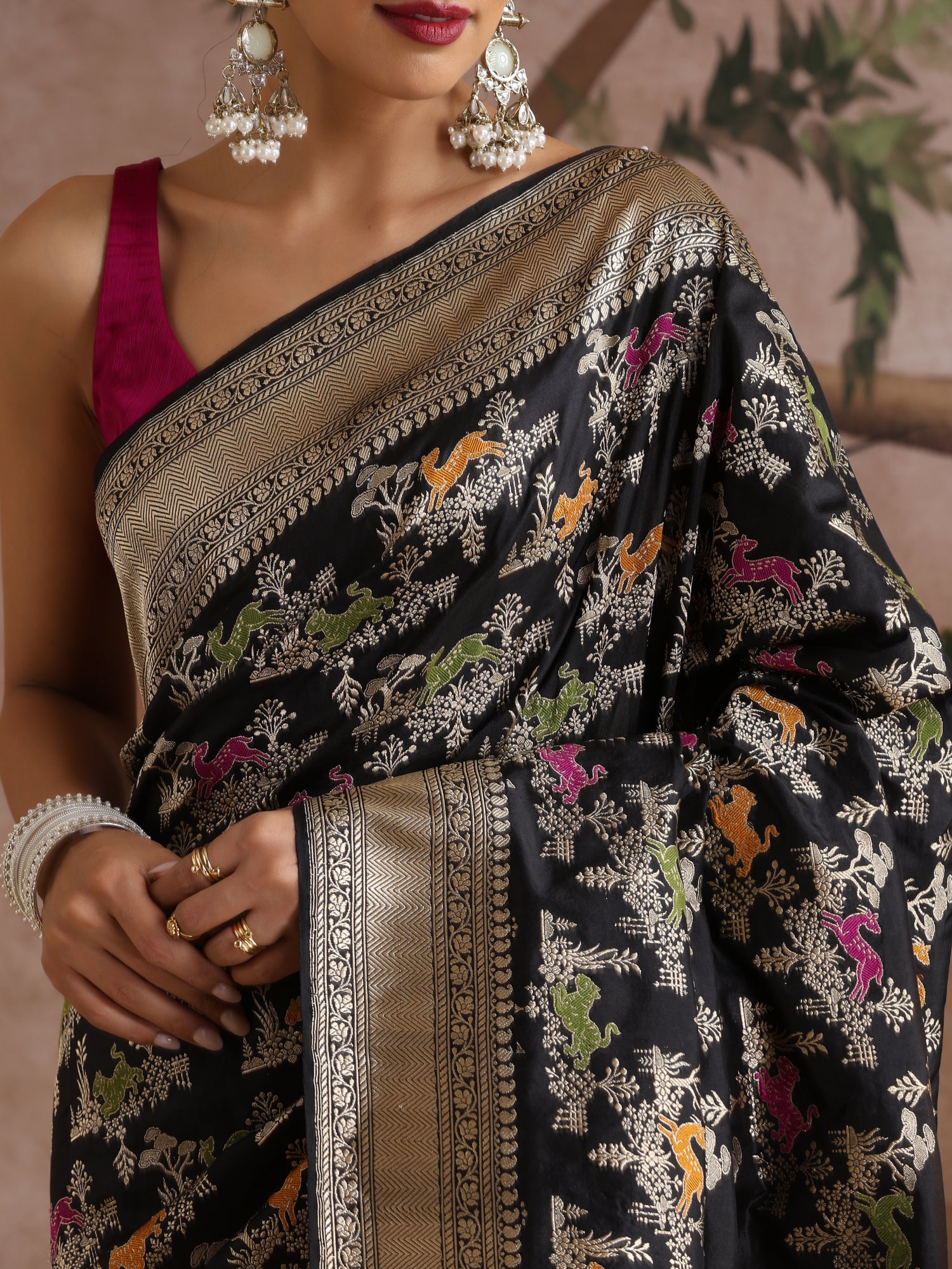 Handwoven Banarasi Katan Silk Kadwa Shikargah Saree