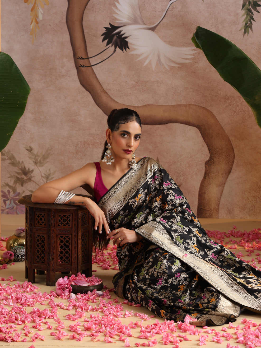 Handwoven Banarasi Katan Silk Kadwa Shikargah Saree