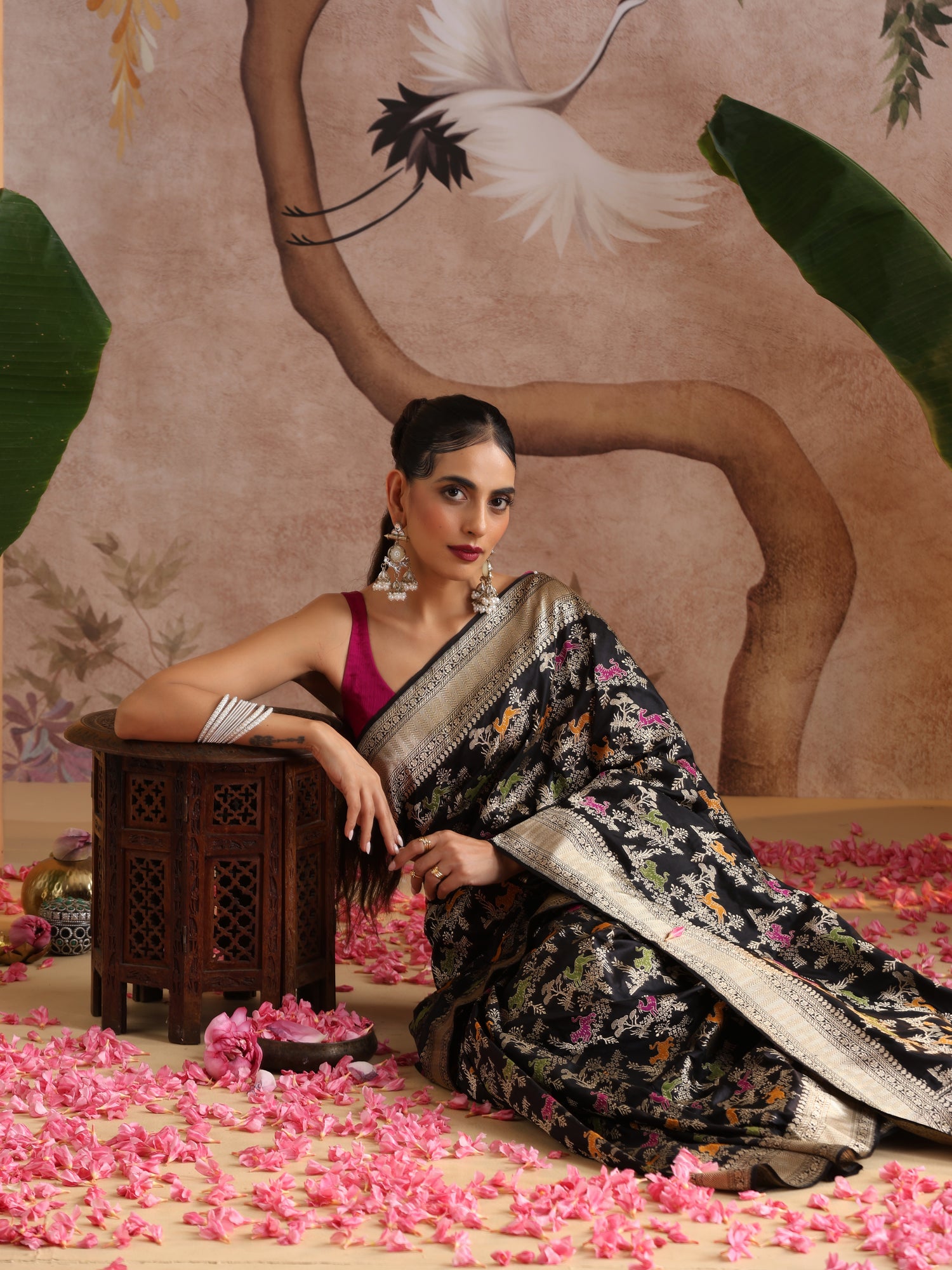 Handwoven Banarasi Katan Silk Kadwa Shikargah Saree