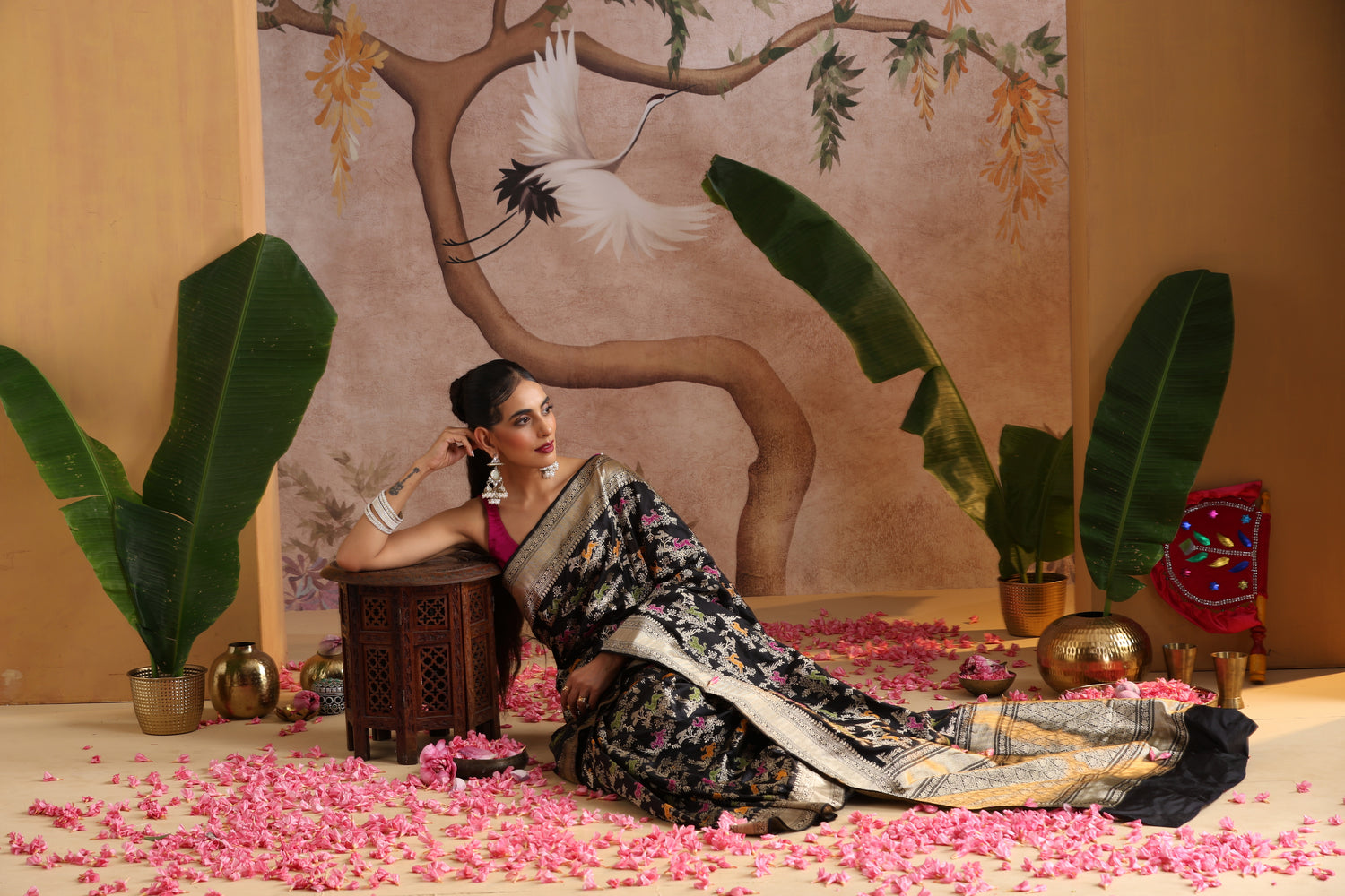 Handwoven Banarasi Katan Silk Kadwa Shikargah Saree