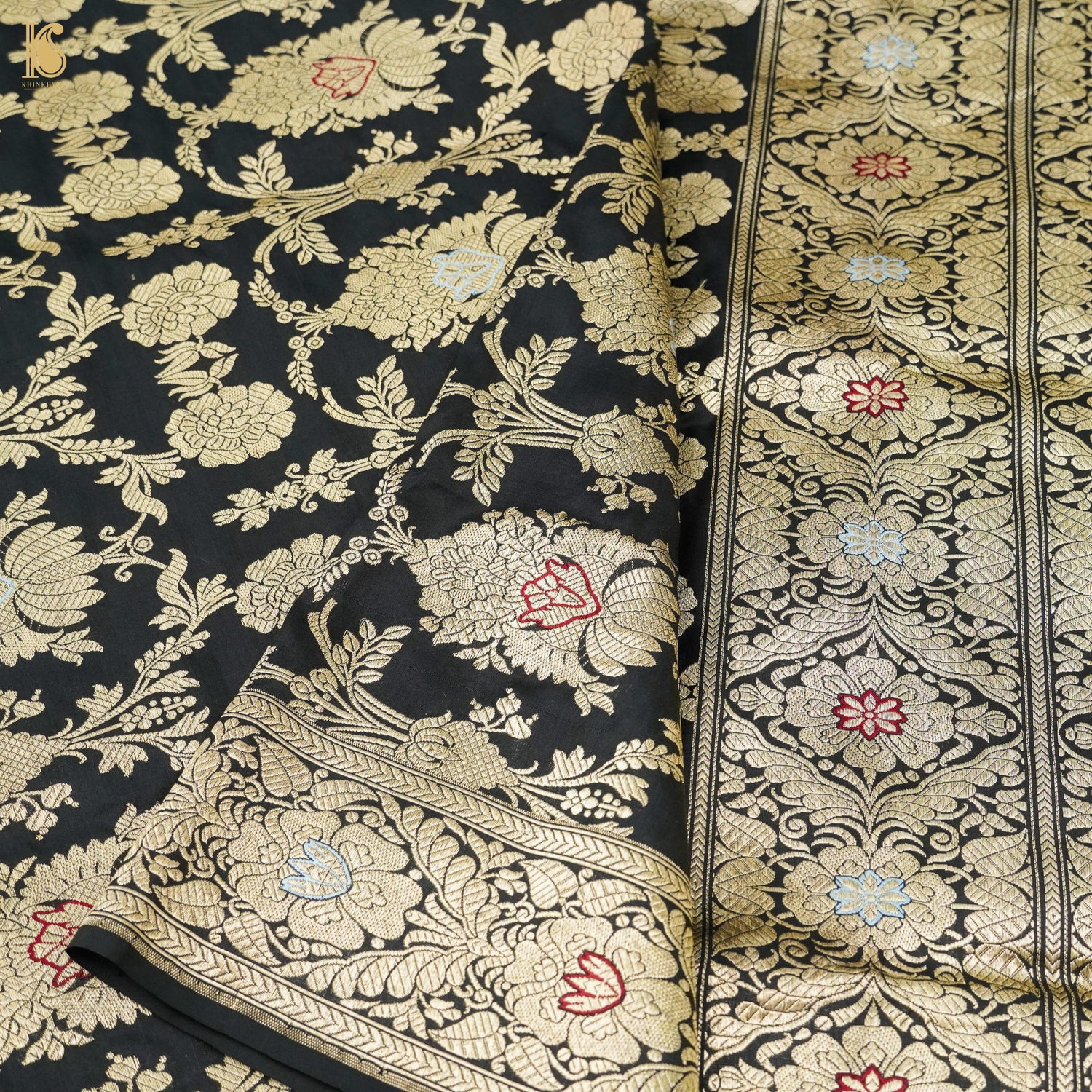 Handwoven Pure Katan Silk Banarasi Mughal Boota Saree - Khinkhwab