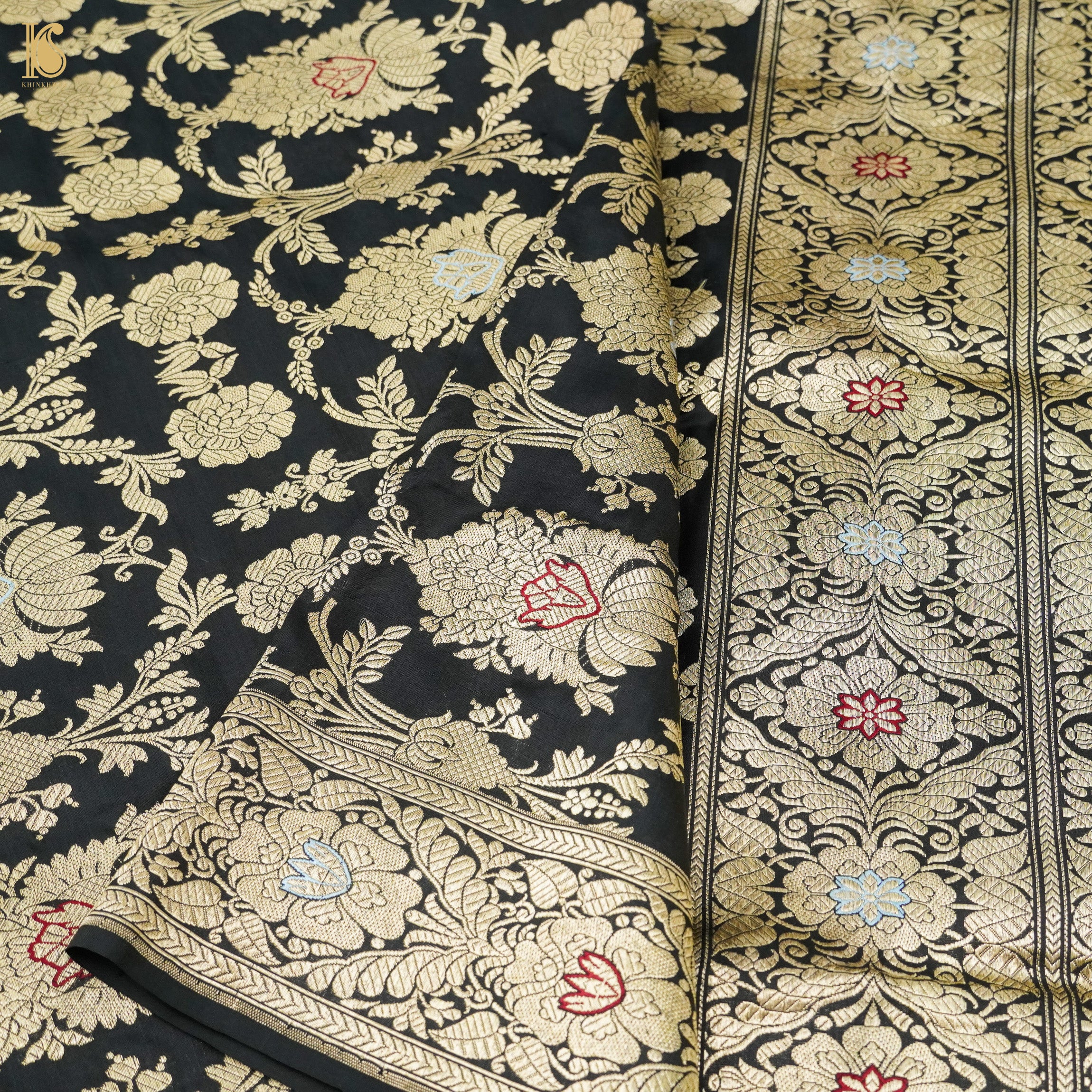 Handwoven Pure Katan Silk Banarasi Mughal Boota Saree - Khinkhwab