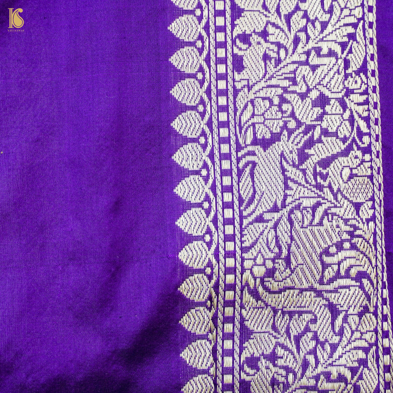 Preorder : Handloom Katan Silk Banarasi Purple Shikargah Saree -