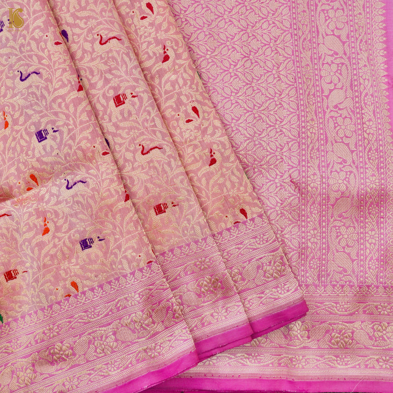 Handloom Katan Silk Banarasi Pink Shikargah Saree