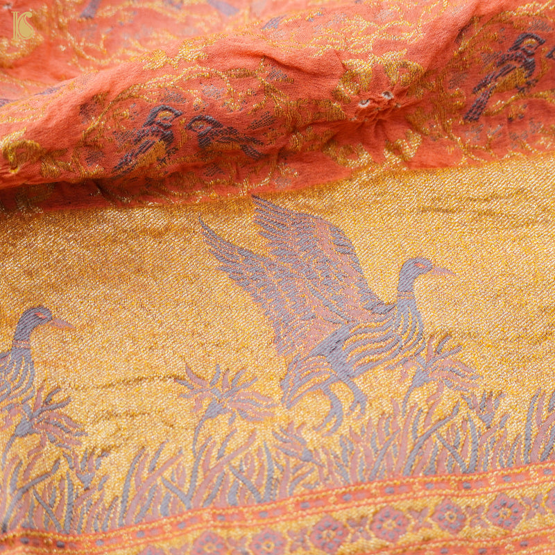 Birds of Paradise - Pure Georgette Handloom Banarasi Bandhani Saree