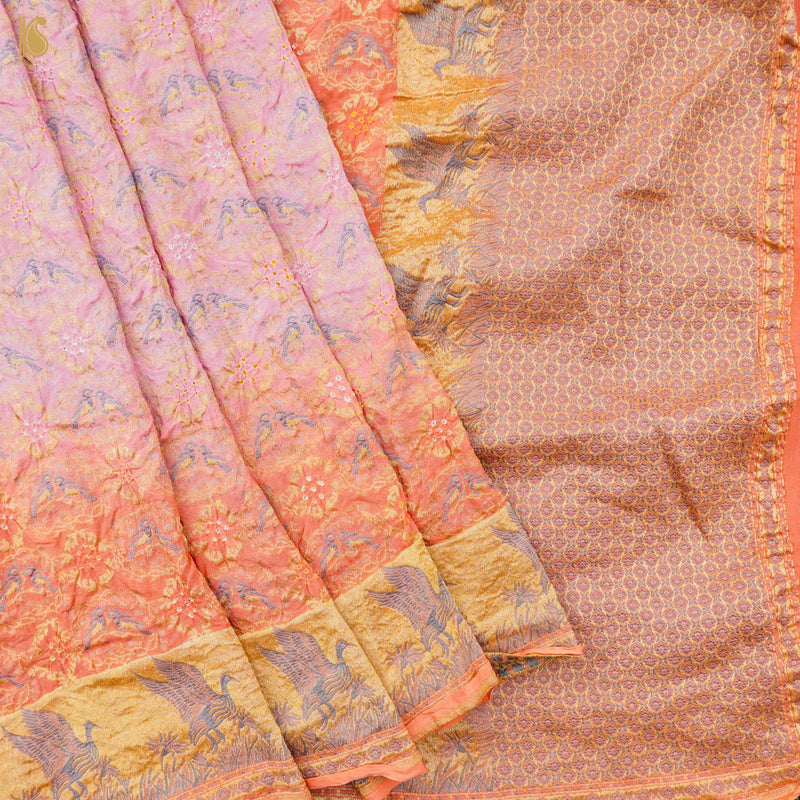 Birds of Paradise - Pure Georgette Handloom Banarasi Bandhani Saree