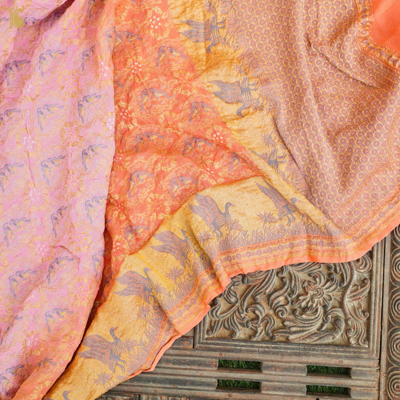 Birds of Paradise - Pure Georgette Handloom Banarasi Bandhani Saree