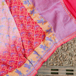 Birds of Paradise - Pure Georgette Handloom Banarasi Pink Bandhani Saree