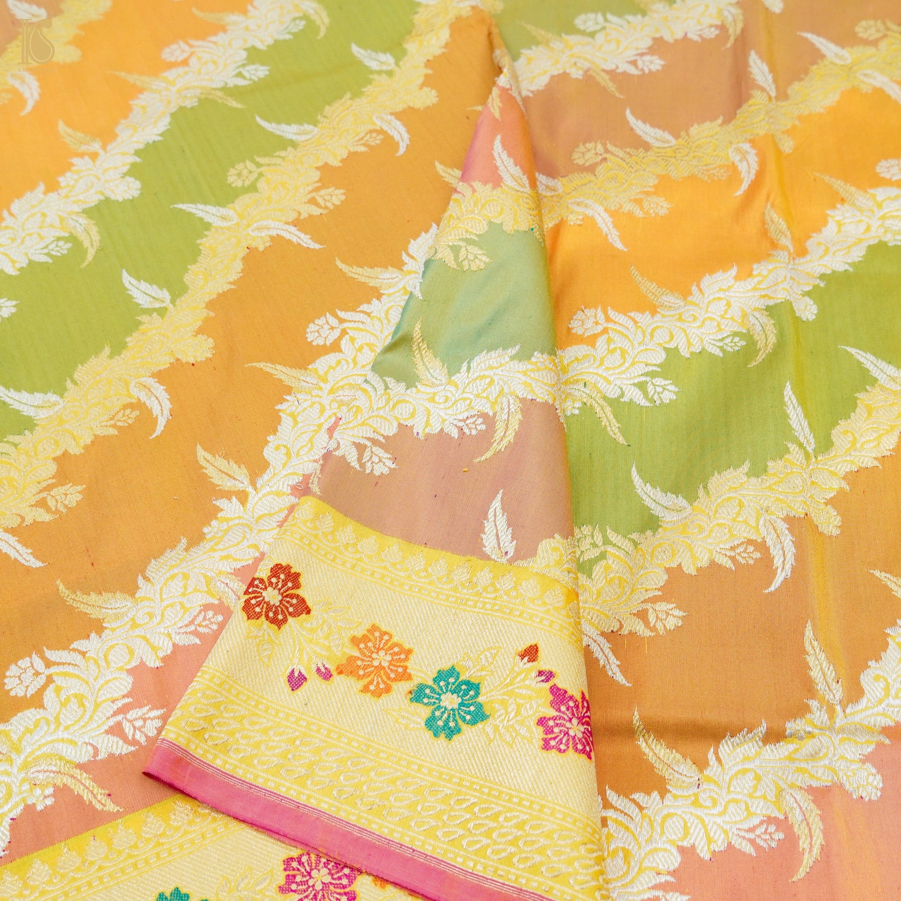 Gold Banarasi Handloom Rangkat Saree with Resham Floral weaves